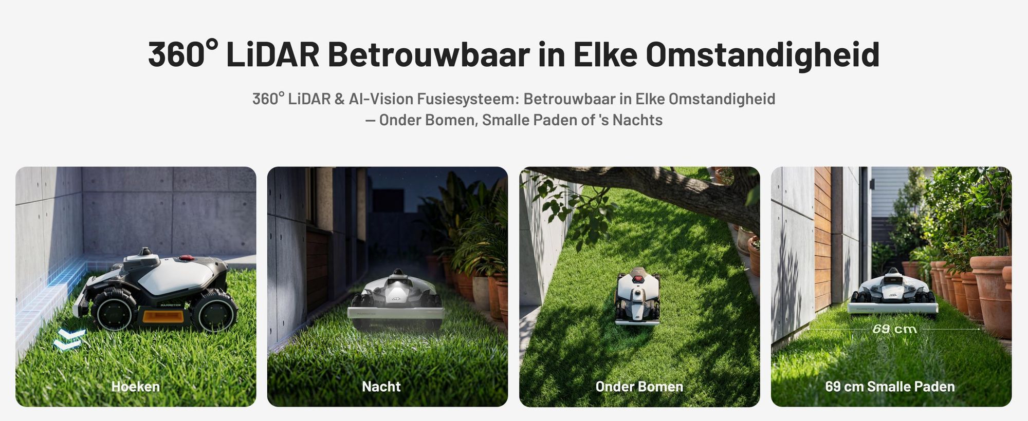 Robotmaaier Mammotion LUBA Mini 2 AWD 1500, met garage en wasstandaard, zonder kabel, voor 1500 m², kanten maaien, hellingen 80%, auto-kartering, APP