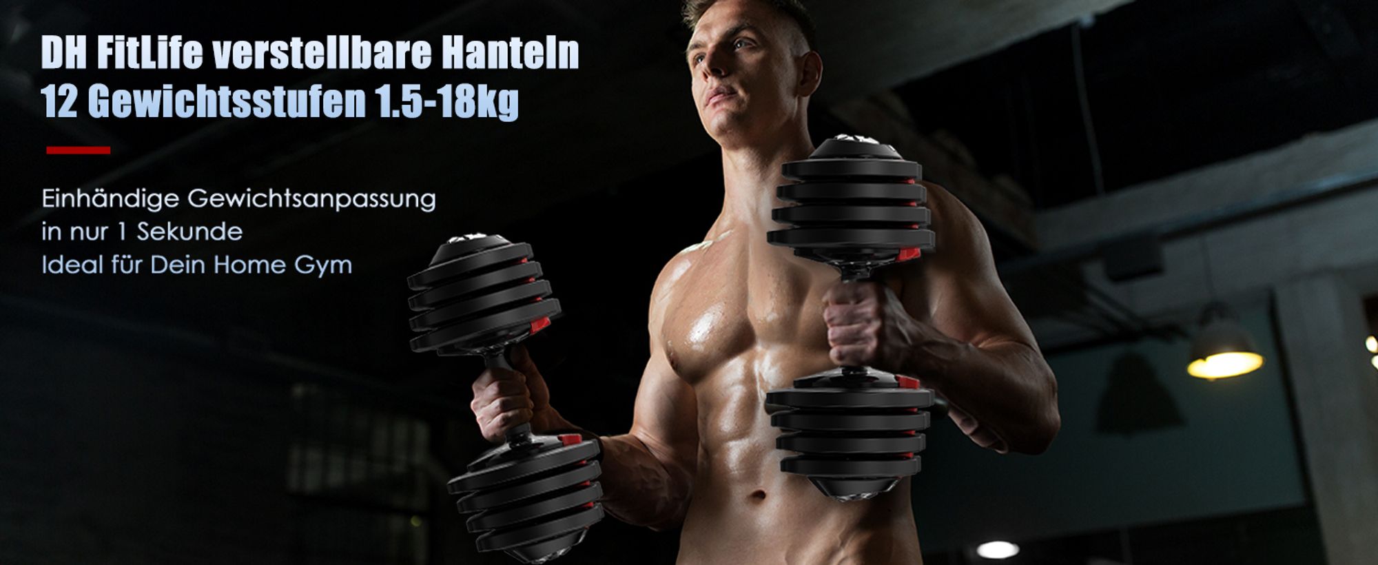 DH FitLife 2 x 18 kg (2er Set) verstellbare Hanteln 1,5 bis 18 kg mit 12 Gewichtsstufen, Kurzhantel Set mit Hantelscheiben, verstellbare Kurzhanteln,