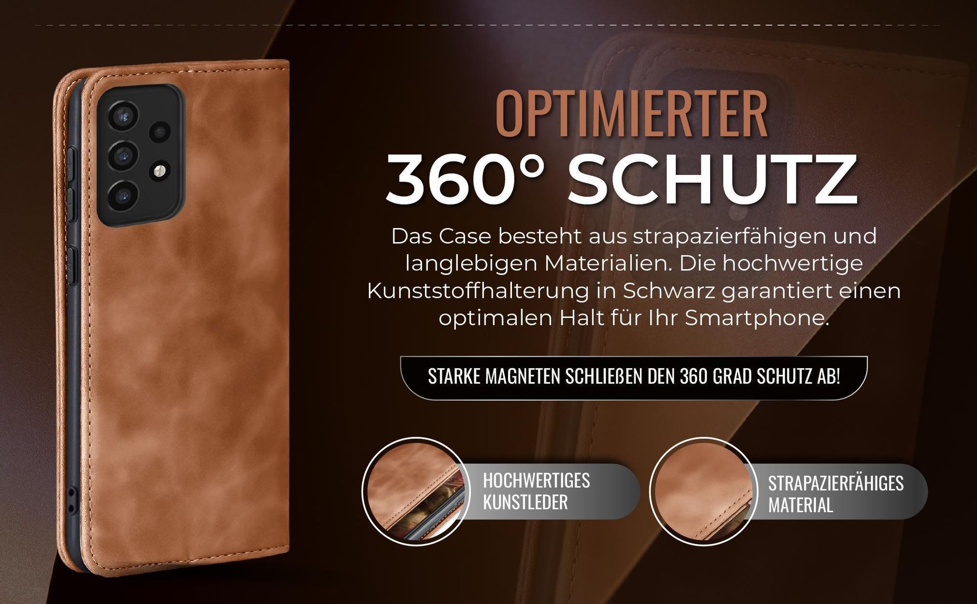 Hellbraune Handyhülle für Samsung Galaxy A72 mit 360 Grad Schutz