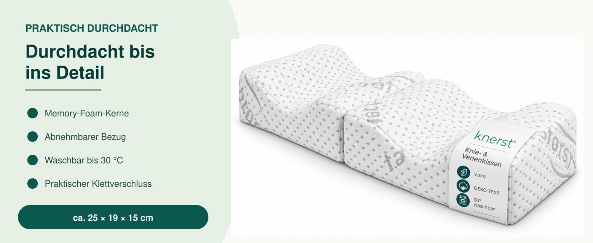 KNERST Kniekissen Seitenschläfer zur Entlastung von Rücken, Hüfte & Ischias - Orthopädisches Beinkissen Memory Foam