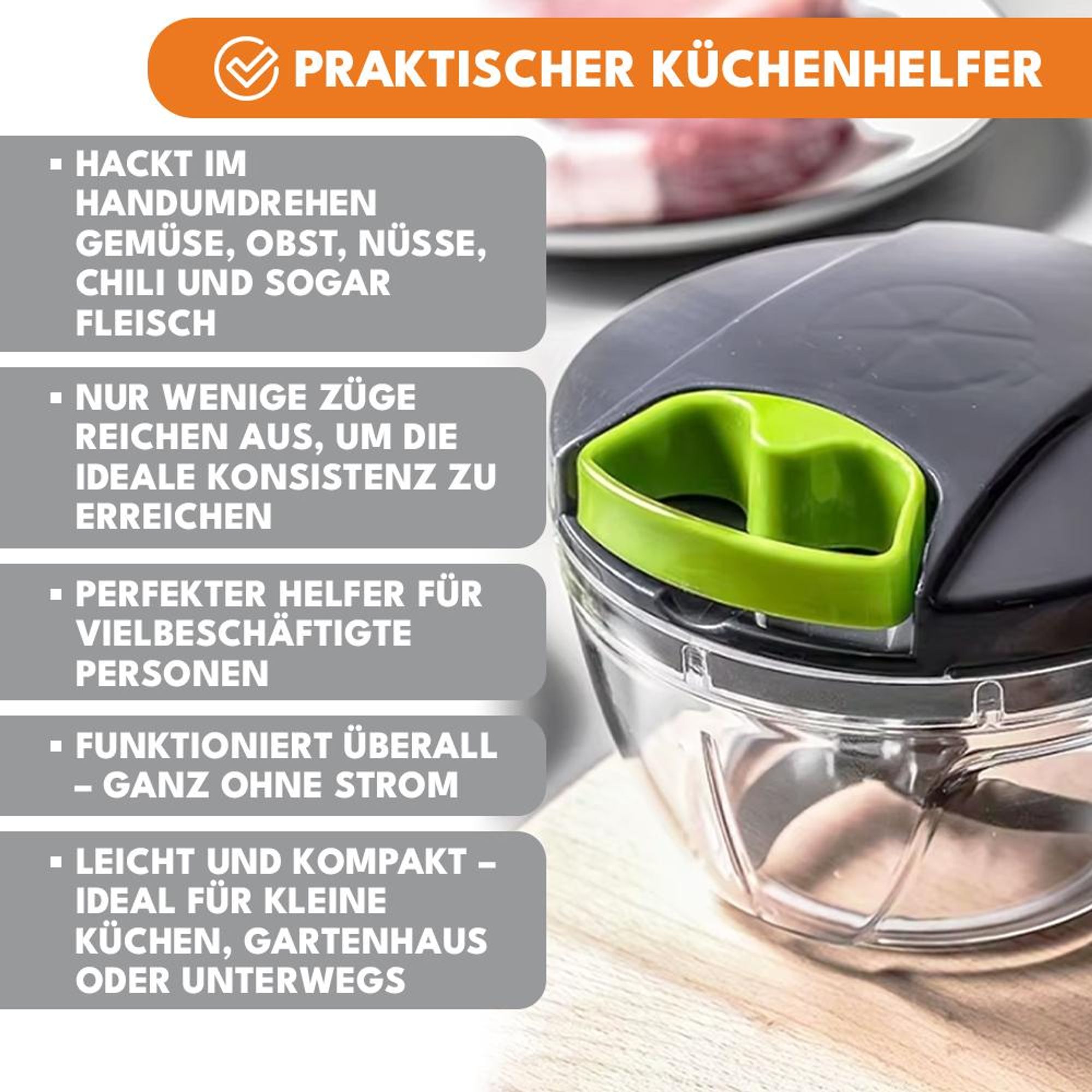 KRUMAD Manueller Zwiebel Zerkleinerer 500 ml, Gemüse Zerkleinerer mit Edelstahlklingen, kompakter Küchen Zerkleinerer ohne Strom