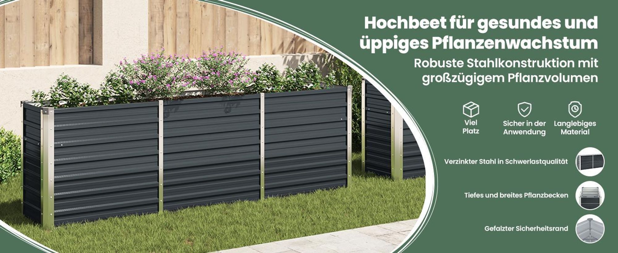 vidaXL Garten-Hochbeet Verzinkter Stahl 240 x 40 x 77 cm Anthrazit