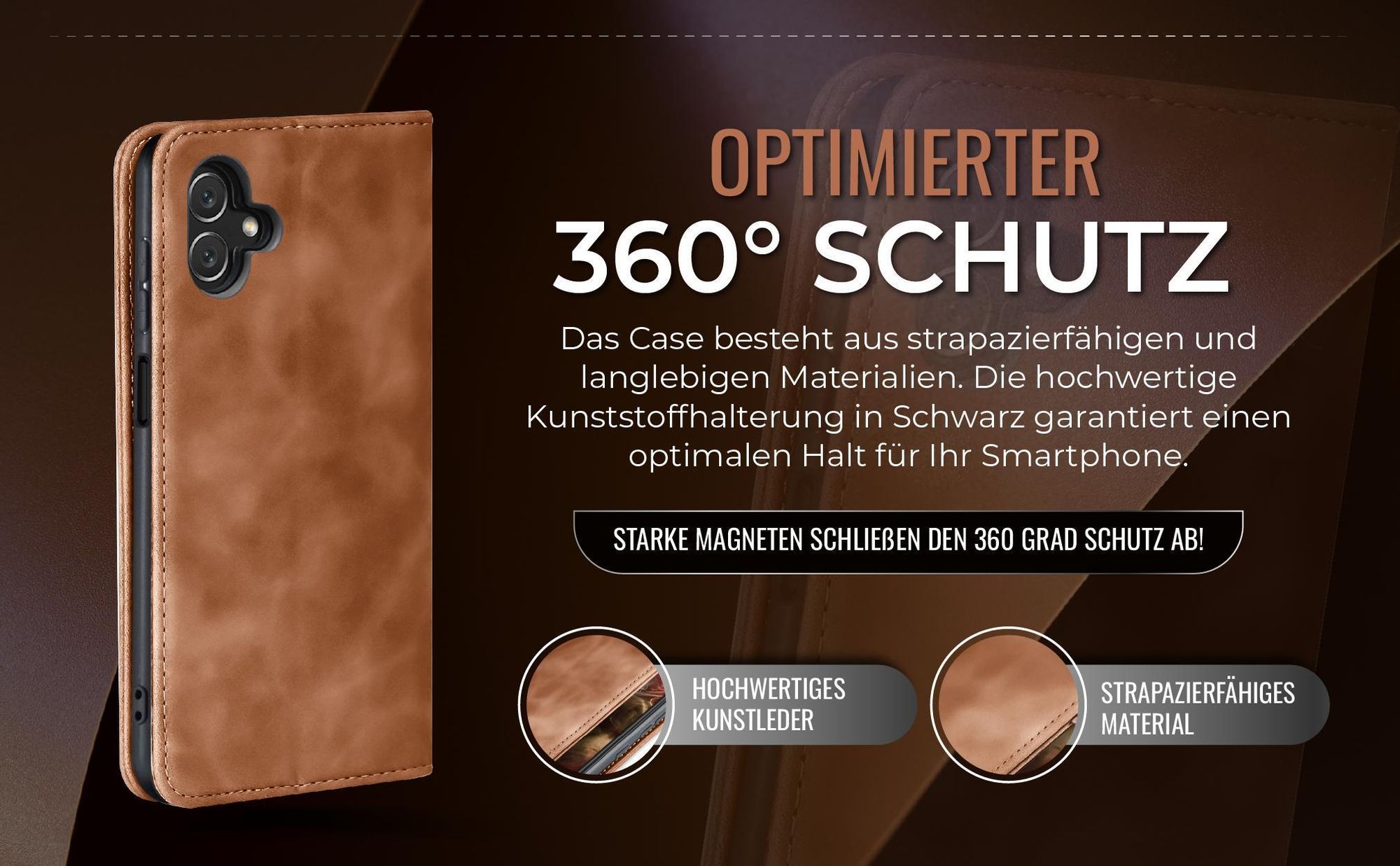 Hellbraune Handyhülle für Samsung Galaxy A05 mit 360 Grad Schutz