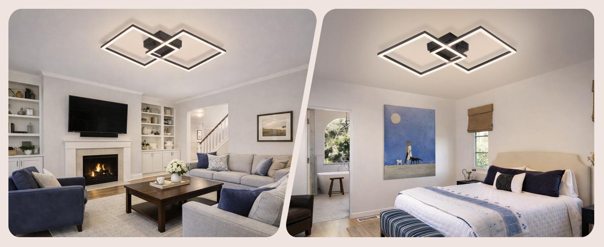 Plafonnier LED ZMH pour chambre à coucher, 24 W, noir ; lampe de salon, 4000 K, blanc neutre ; lampe de cuisine ; plafonnier rectangulaire ; plafonniers pour cuisine et couloir