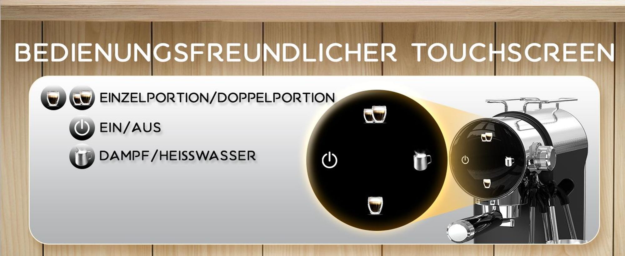 CHEFFANO Espresso Siebträgermaschine 20 Bar, Espressomaschine mit Milchsystem & Touchscreen, Edelstahl Kaffeemaschine für Cappuccino & Latte