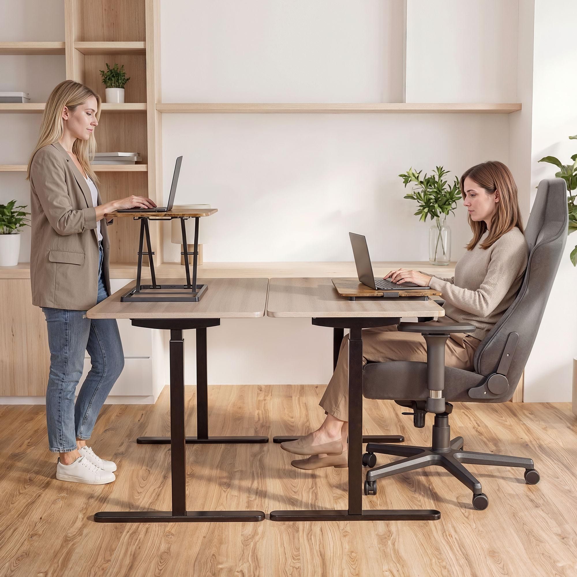 di volio Schreibtischaufsatz DV-192ODC – höhenverstellbarer Standing Desk Converter mit mechanischer Feder, kompakter Tischaufsatz für ergonomisches Arbeiten (Braun)