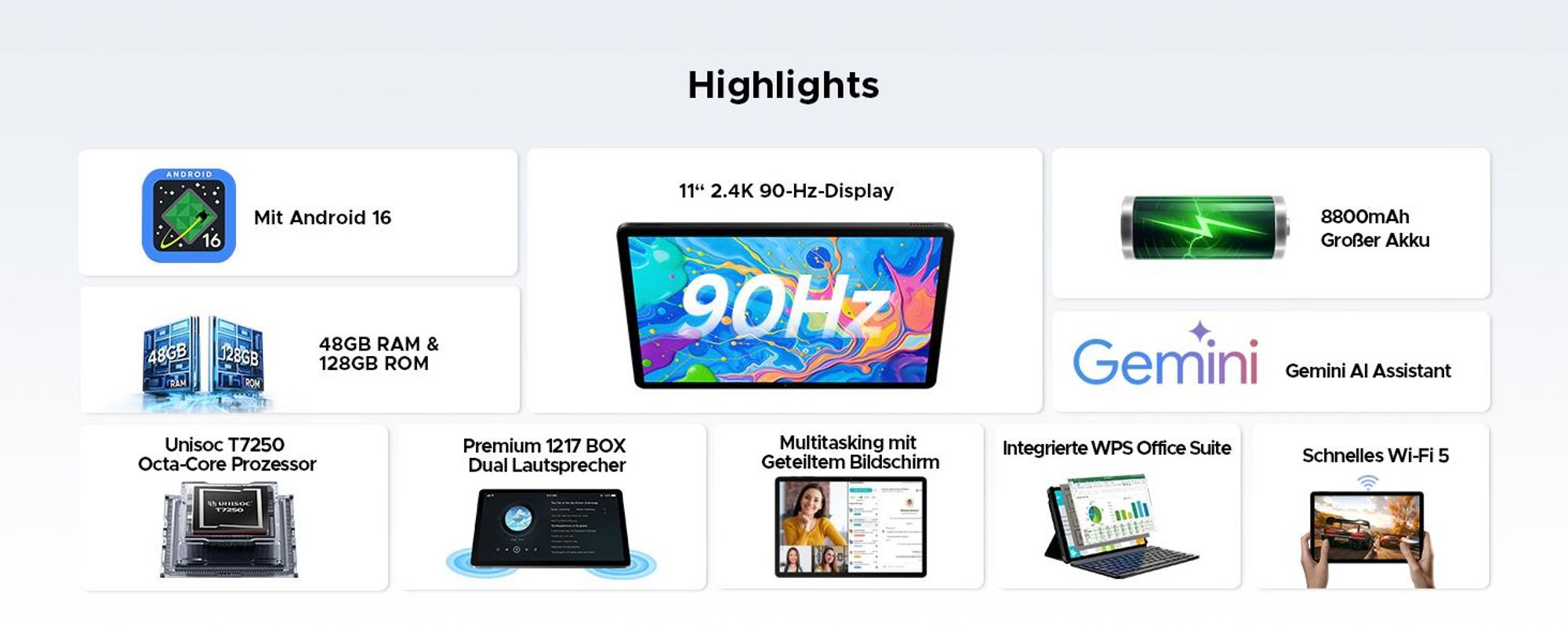 POCKAM P11 PRO 48(8+40)GB+128GB, 11 Zoll, Android 16, 8800mAh, mit Tastatur/Maus/Stift/Hülle usw, BT5.0, 5G WiFi, Gemini AI, 3.5mm Kopfhöreranschluss