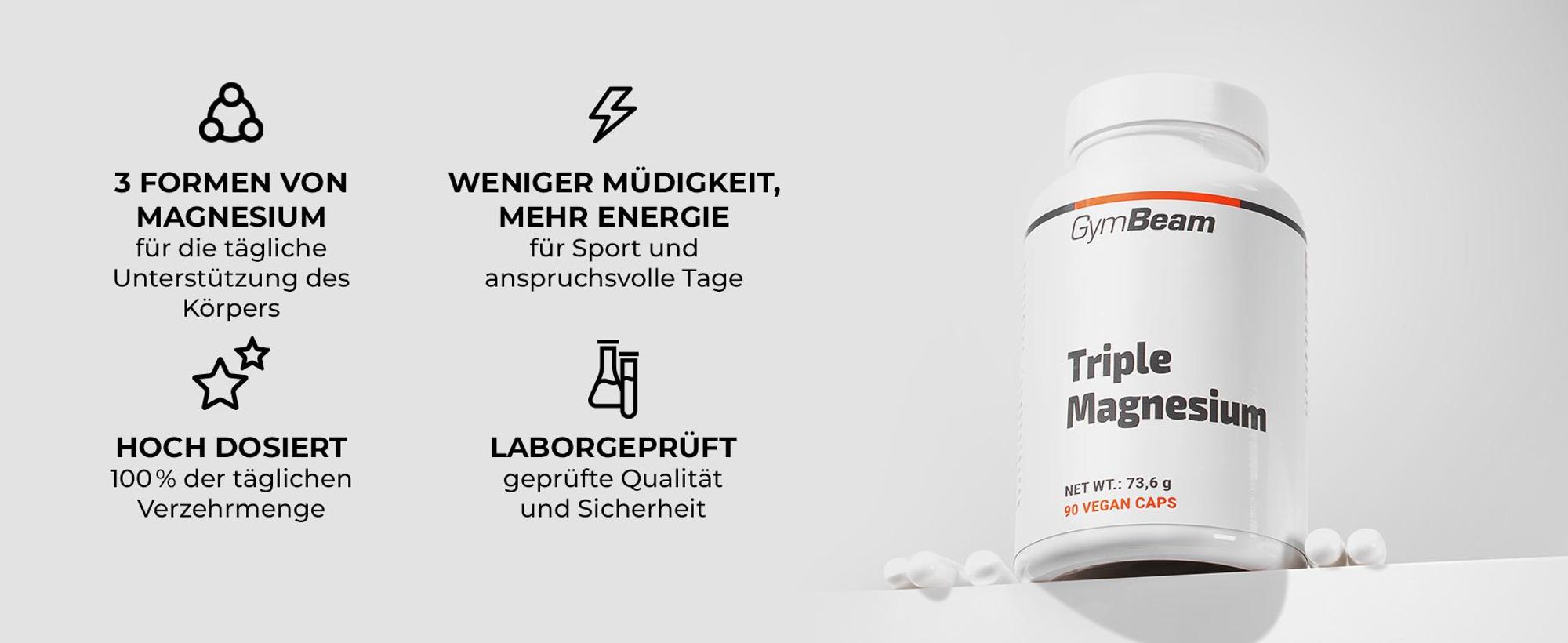GymBeam - Triple Magnesium Komplex Hochdosiert - 375mg pro Tag, 90 Kapseln