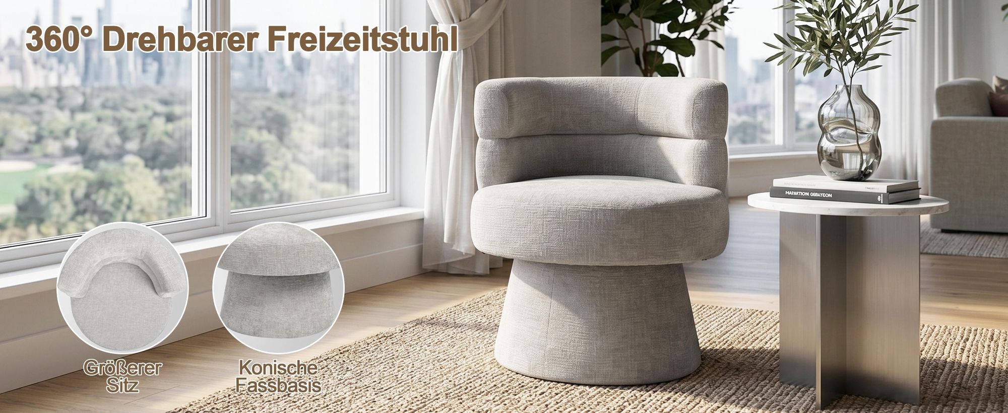 Duhome Drehsessel Modern Loungesessel aus Chenille Polstersessel 360° Drehbar Cocktailsessel für Wohnzimmer Schlafzimmer Salon, Beige