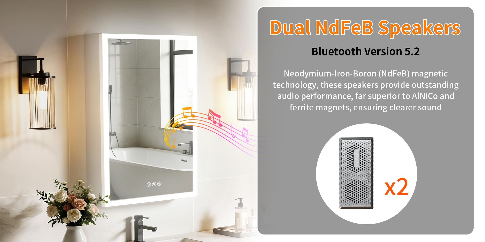 WISFOR Spiegelschrank Bad LED 50x70 cm LED Badezimmerschrank mit Bluetooth Steckdose Antibeschlag 3 Lichtfarben Touch