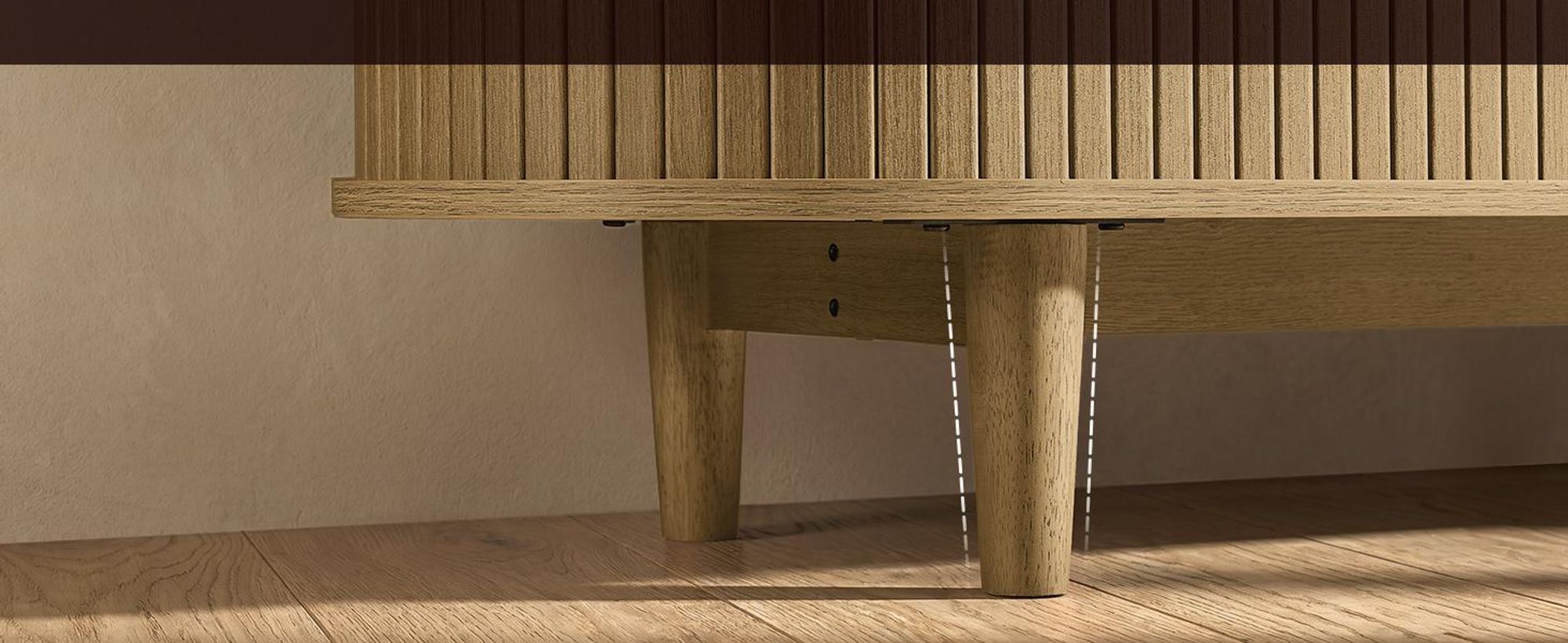 Sideboard mit Schiebetüren, Mid-Century Modern Aufbewahrungsschrank, 140 x 40 x 75 cm, Tan