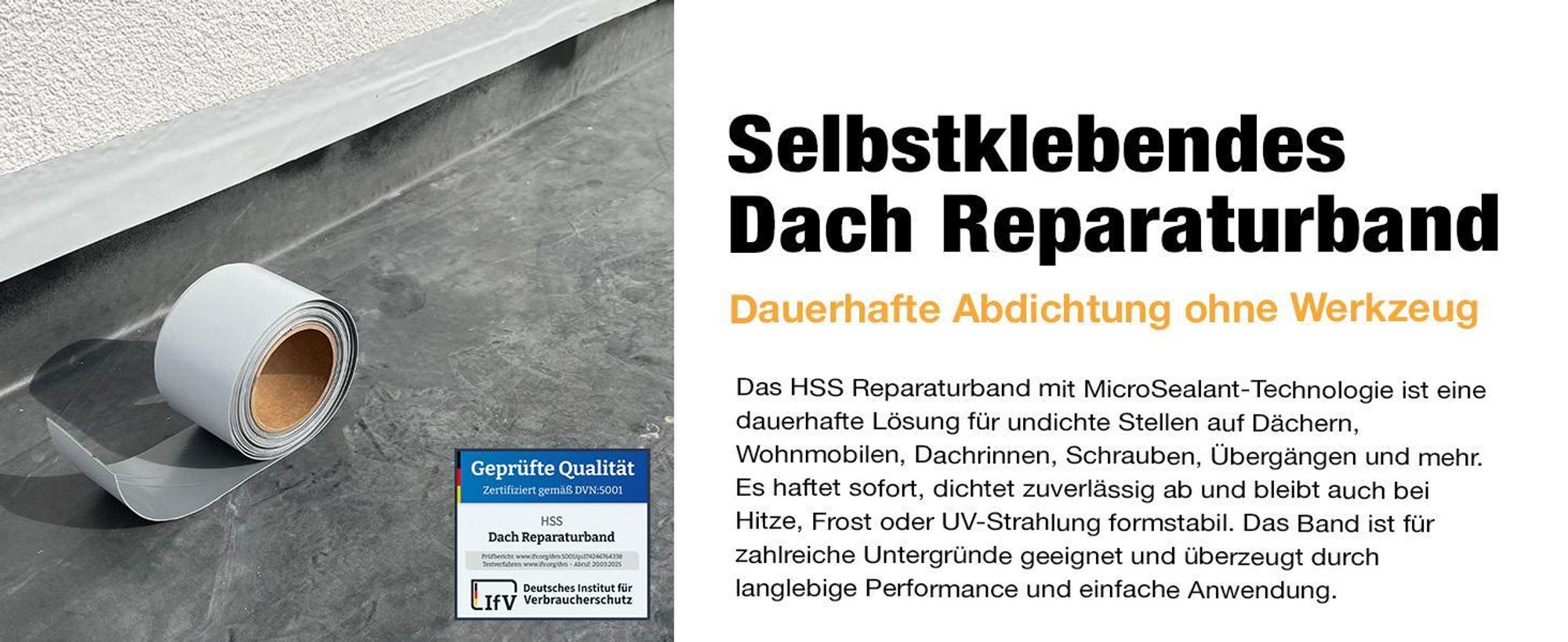 Dach Reparaturband DIY selbstklebend MicroSealant – Dichtband für Dach, Wohnwagen, Dachrinne & Leck Reparatur, sofort wasserdicht, Schwarz 5m x 5cm