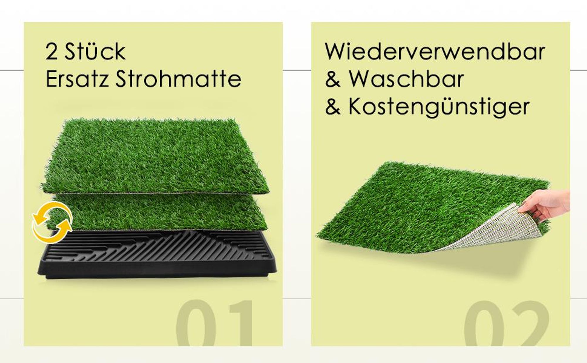 Hundetoilette, Hundeklo, Haustiertoilette, Welpentoilette für die Wohnung, Haustiere WC Trainingsunterlage, mit 2x Kunstrasenmattes und Auffangschale
