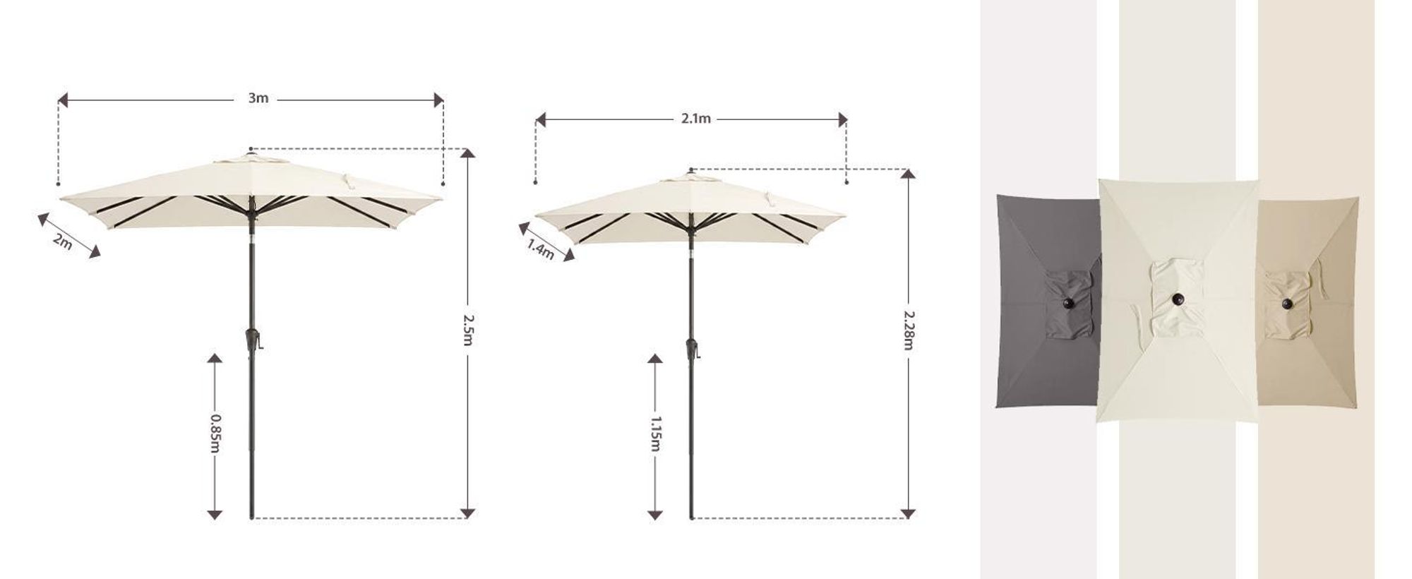 Sekey Rechteckiger Sonnenschirm 300 x 200 cm, Balkonschirm & Terrassenschirm mit Kurbel, UV50+ Sonnenschutz für Garten, Balkon und Terrasse