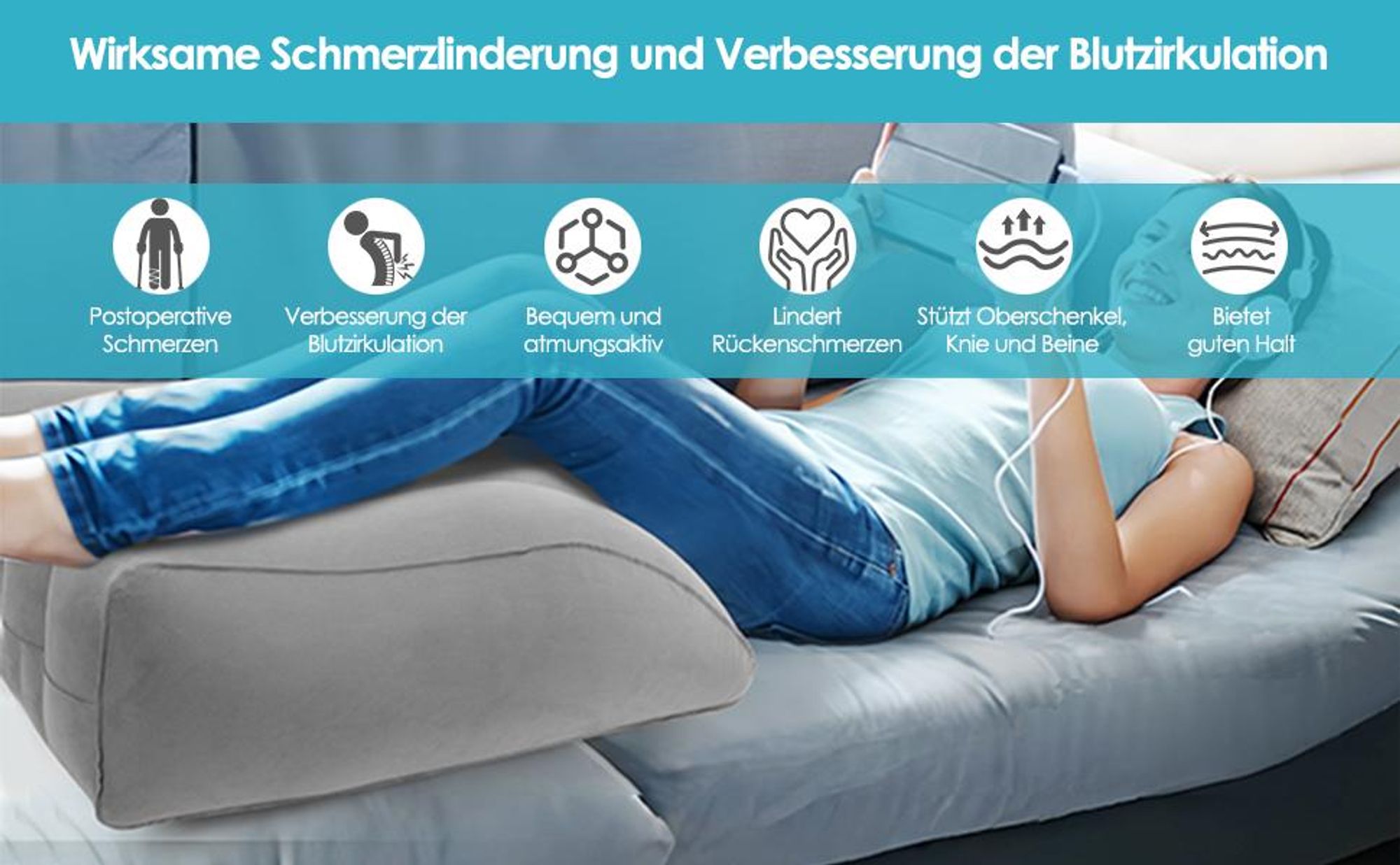 Venenkissen, Beinkissen, Beinhochlagerungskissen, Lagerungskissen, Keilkissen Beinerhöhung, Fördert die Durchblutung und reduziert Schwellungen