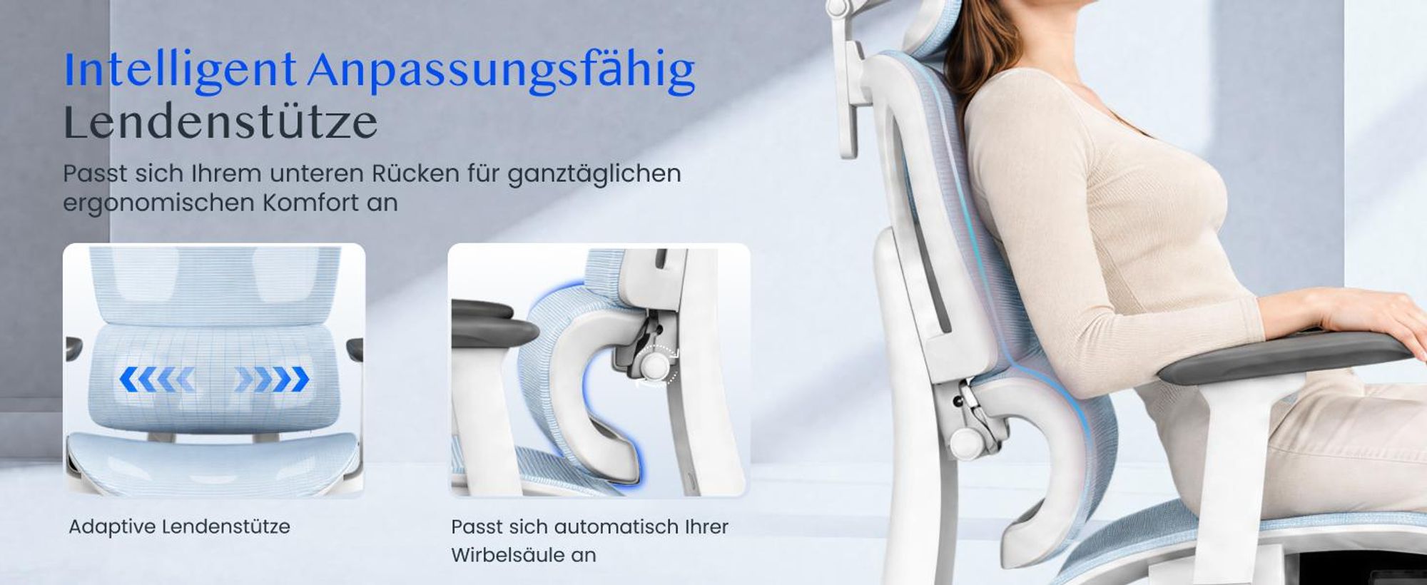 FLEXISPOT ErgoX Ergonomischer Bürostuhl mit Fußstütze, 3D-Armlehnen & Kopfstütze, 5D-verstellbare Rückenlehne, Tragfähigkeit von 136 kg, Blau
