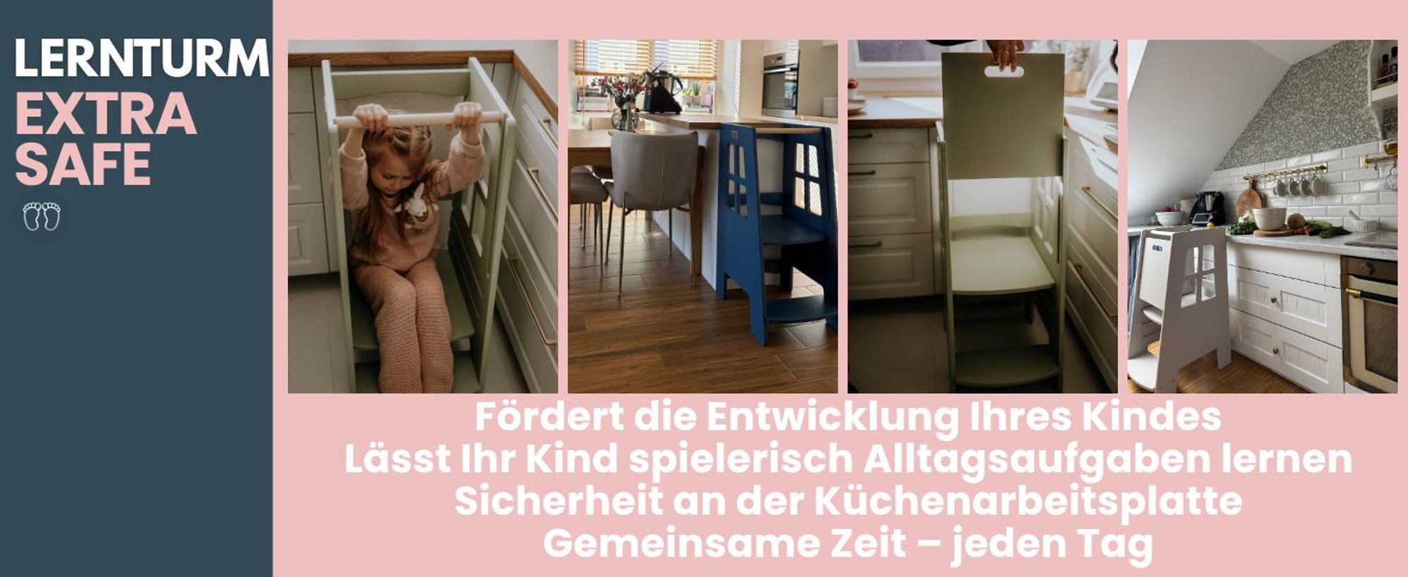 EXTRA SAFE - Montessori Lernturm Kitchen Helper Kinderplattform Küchenturm lackierter – kaschmir