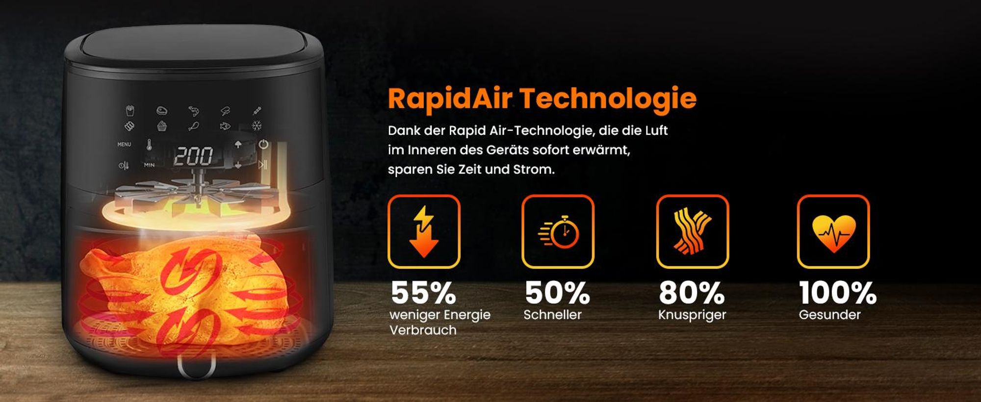 Extralink Heißluftfritteuse 4,2 L 1400 W Air Fryer Touchdisplay