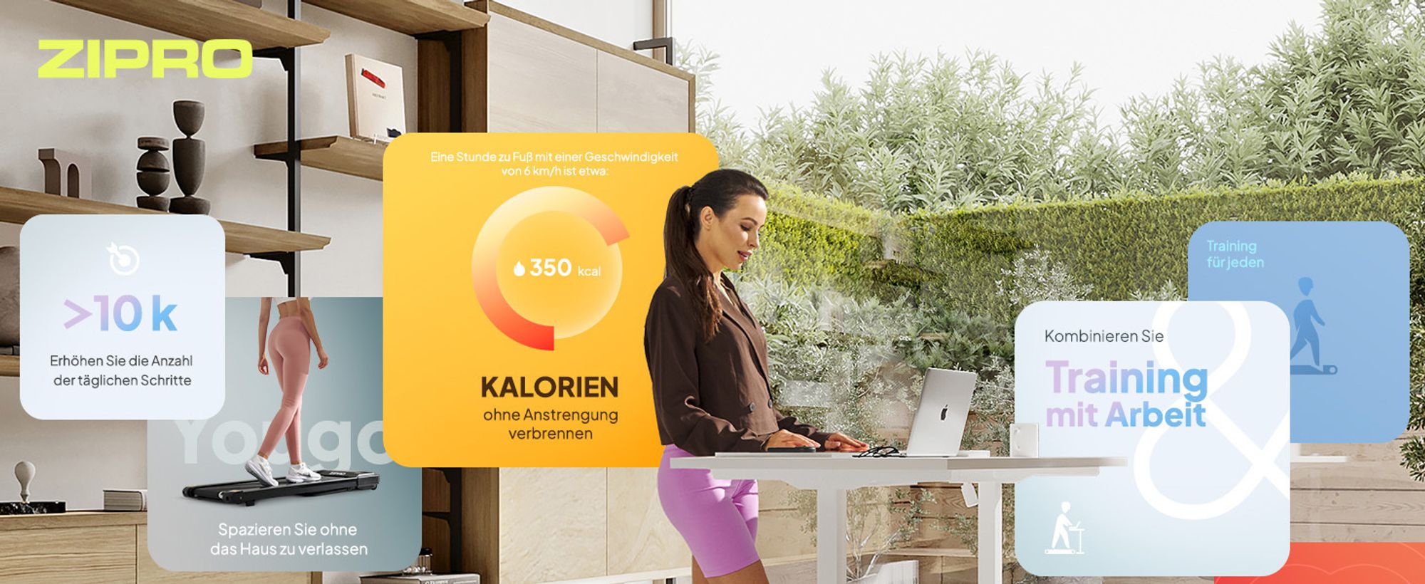 Zipro Laufband Yougo – Elektrisches Walking Pad für Home Office & Zuhause Ultra Flach für unter das Bett Fernbedienung & Bluetooth