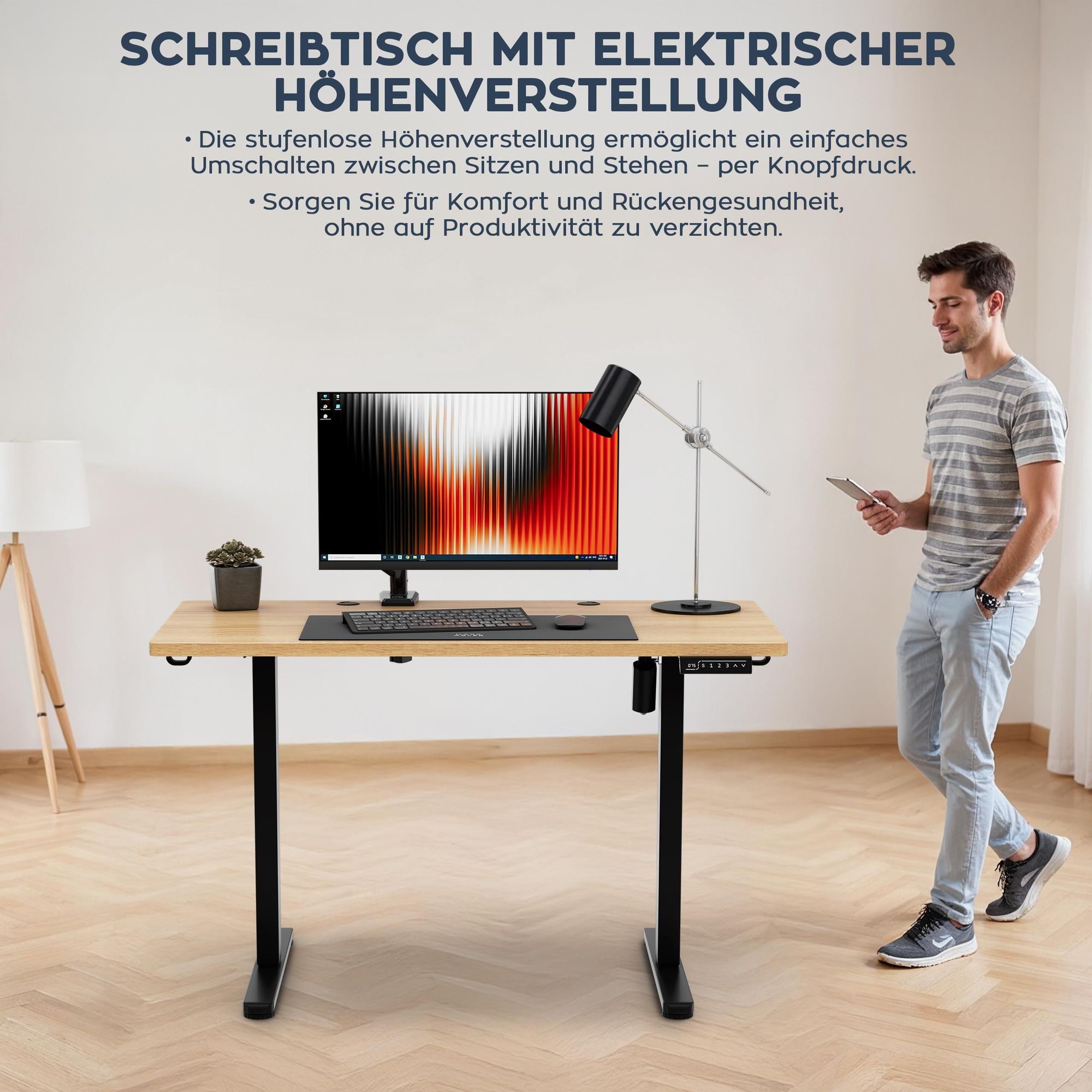 Mark Adler Leader 6.9 Elektrischer Schreibtisch – Höhenverstellbar 72–118 cm, ErgoHub Flex, 120×60 cm Tischplatte, leiser Motor, Kabelmanagement, Kopf