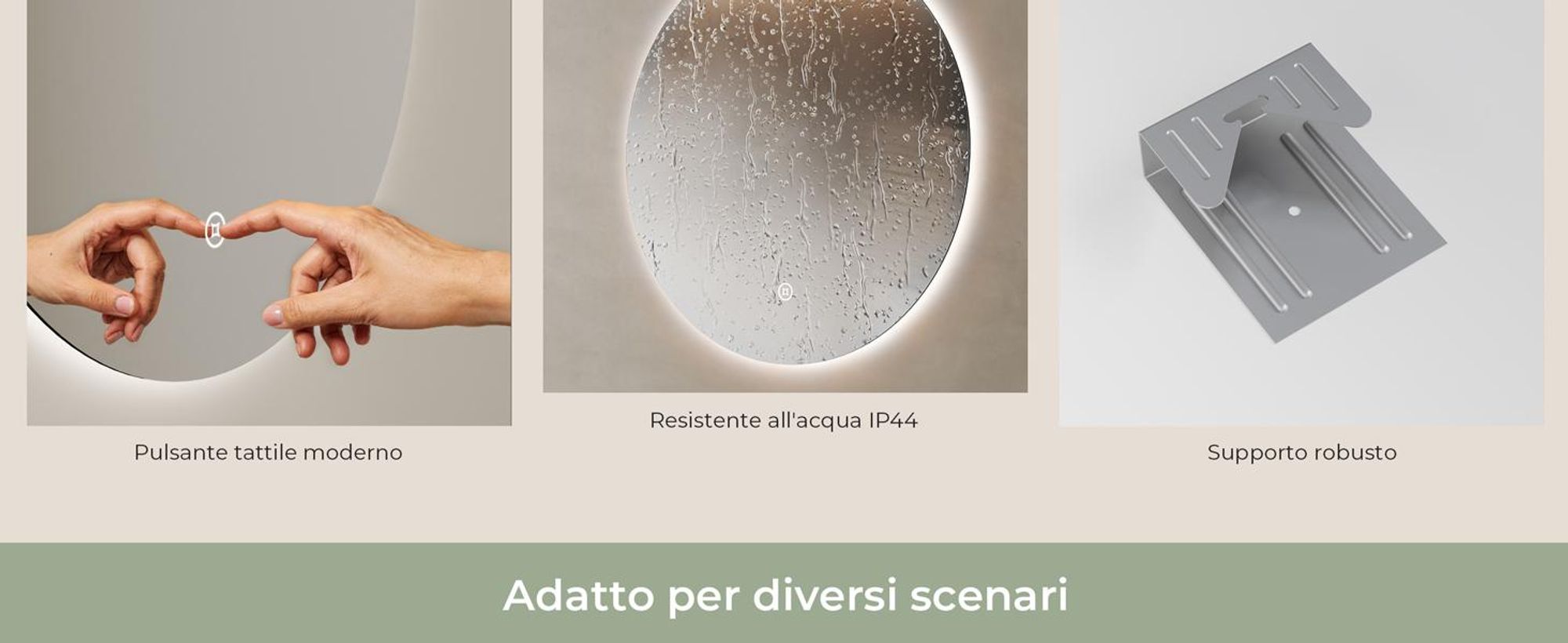 S'AFIELINA Specchio da bagno a LED specchio rotondo da parete con interruttore a sfioramento, bianco freddo 6500K 60 cm