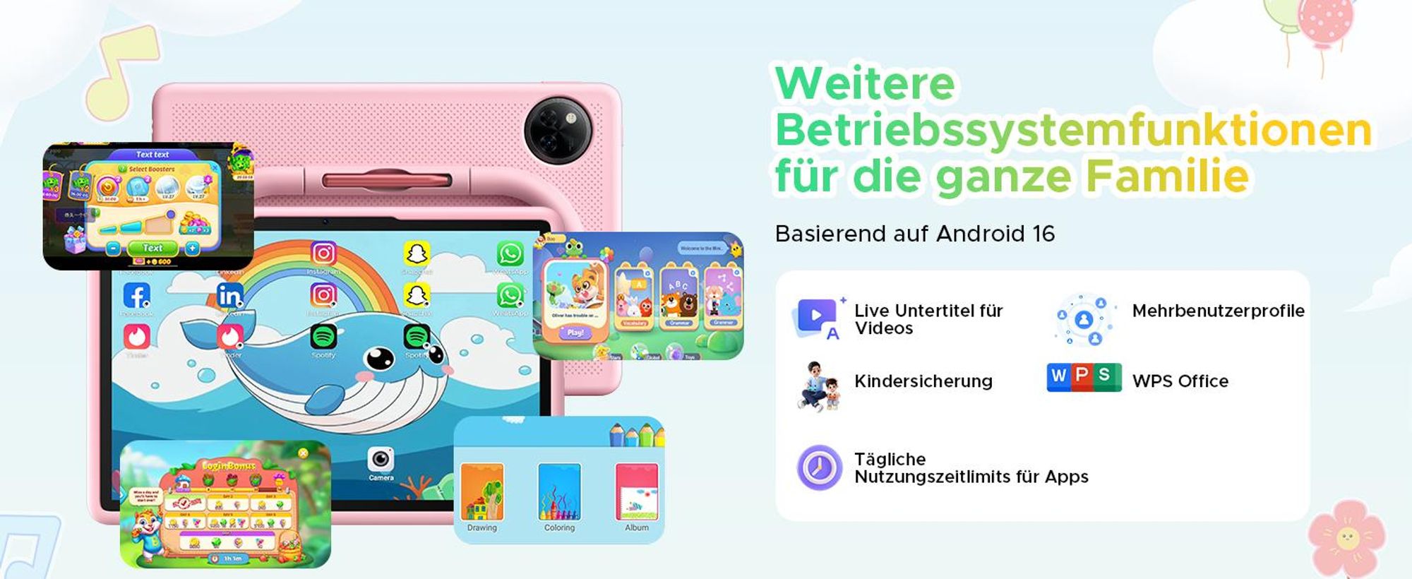 DOOGEE U11Kids 11" Tablet, Android 16,Gemini AI, 24(4+20)GB+128GB/2TB TF, 90Hz,8580mAh,WiFi Tablet für Kind mit Kindgerechte Hülle und Stift