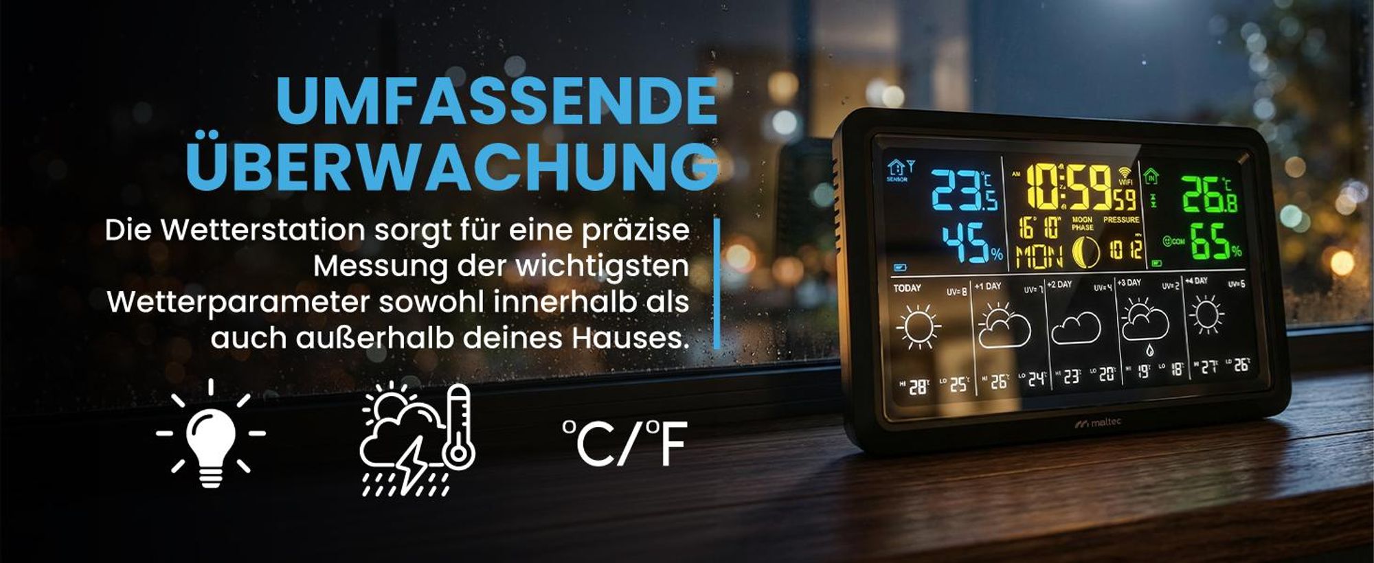 Wetterstation Funk mit Außensensor Thermometer Barometer mit App Sensor