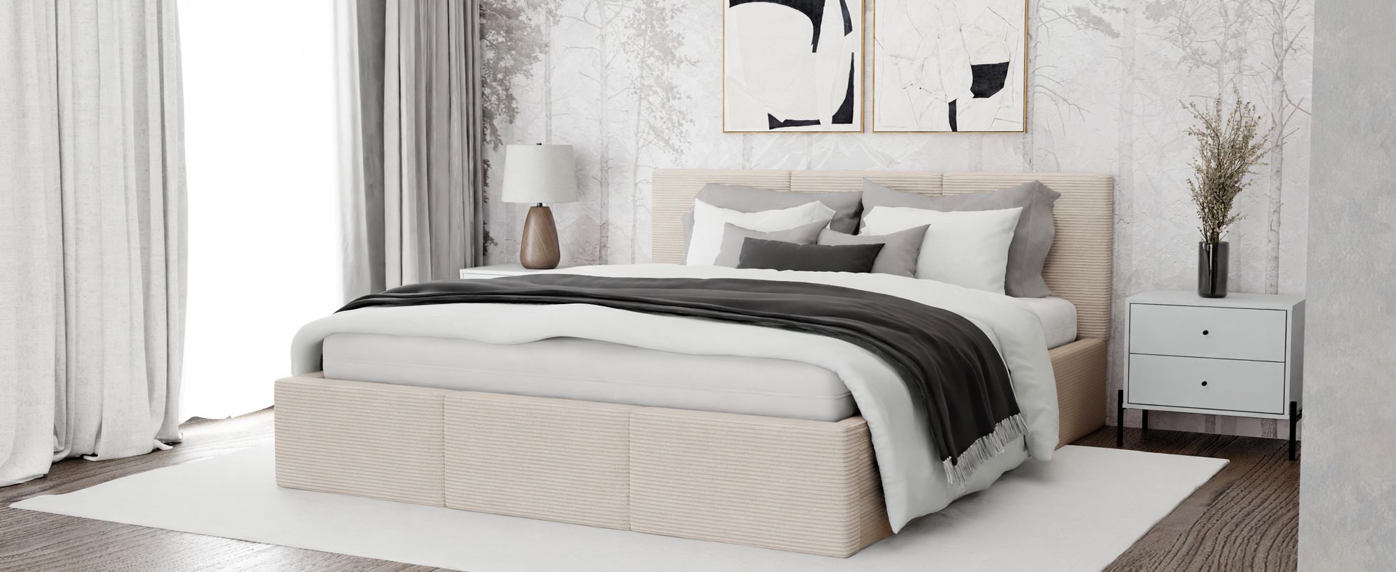 Muralo POLSTERBETT für Schlafzimmer Polsterbett mit Bettkasten und Gasdruckfeder Bett mit Polsterkopfteil Doppelbett 180x200 Braun CORD Stoff