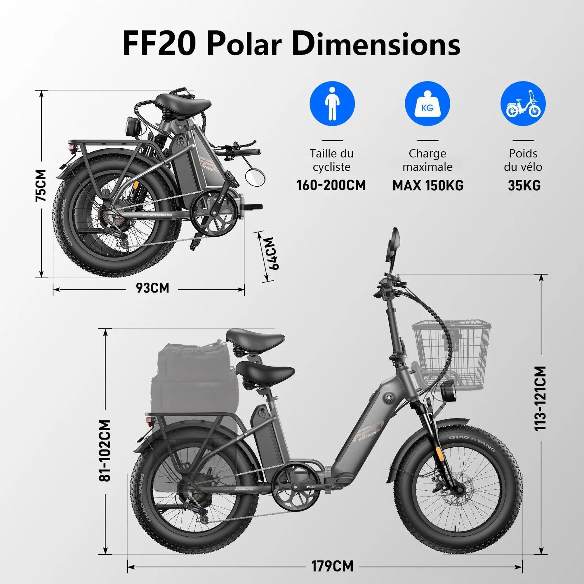 Vélo Électrique FAFREES FF20 Polar - Batterie 48V12*2AH 20" Frein à Disque Hydraulique - Gris Bleu