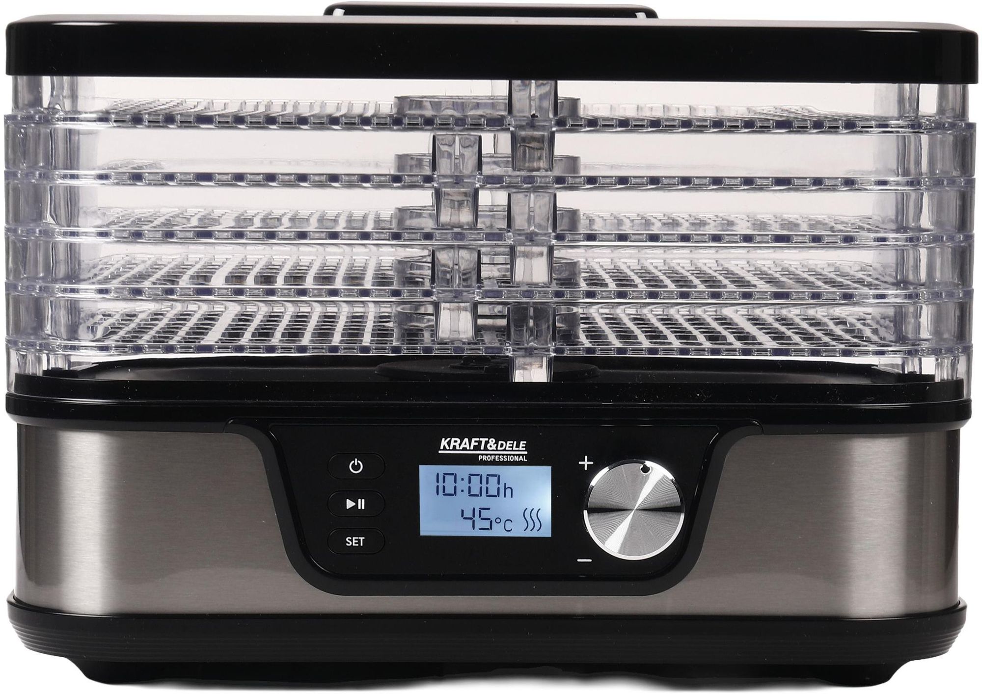 KRAFT&DELE | Dörrautomat Edelstahl, Dörrgerät mit 5 höhenverstellbaren Tabletts, LED-Anzeige, 420W, 35-70°C, 48h-Timer, für Lebensmittel, Pilze, Früchte, Fleisch, Fisch, Gemüse, BPA frei