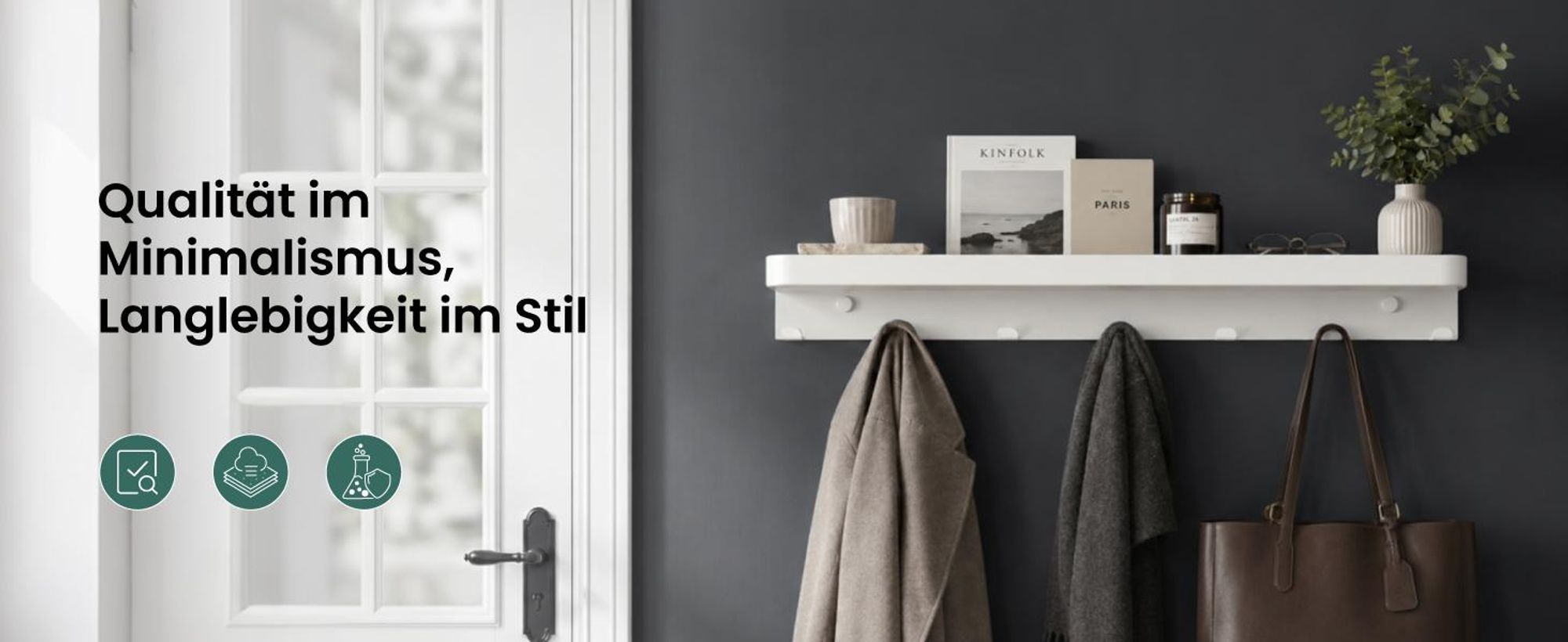 Mai & Mai Wandgarderobe mit Ablage, Garderobenleiste Inkl.7 Garderobenhaken Weiß 50cm, Reglo-20