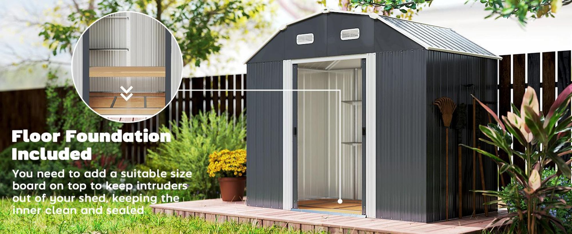 Stalowa szopa na narzędzia Outsunny, 2,7 m², z ochroną przed promieniowaniem UV, kolor ciemnoszary