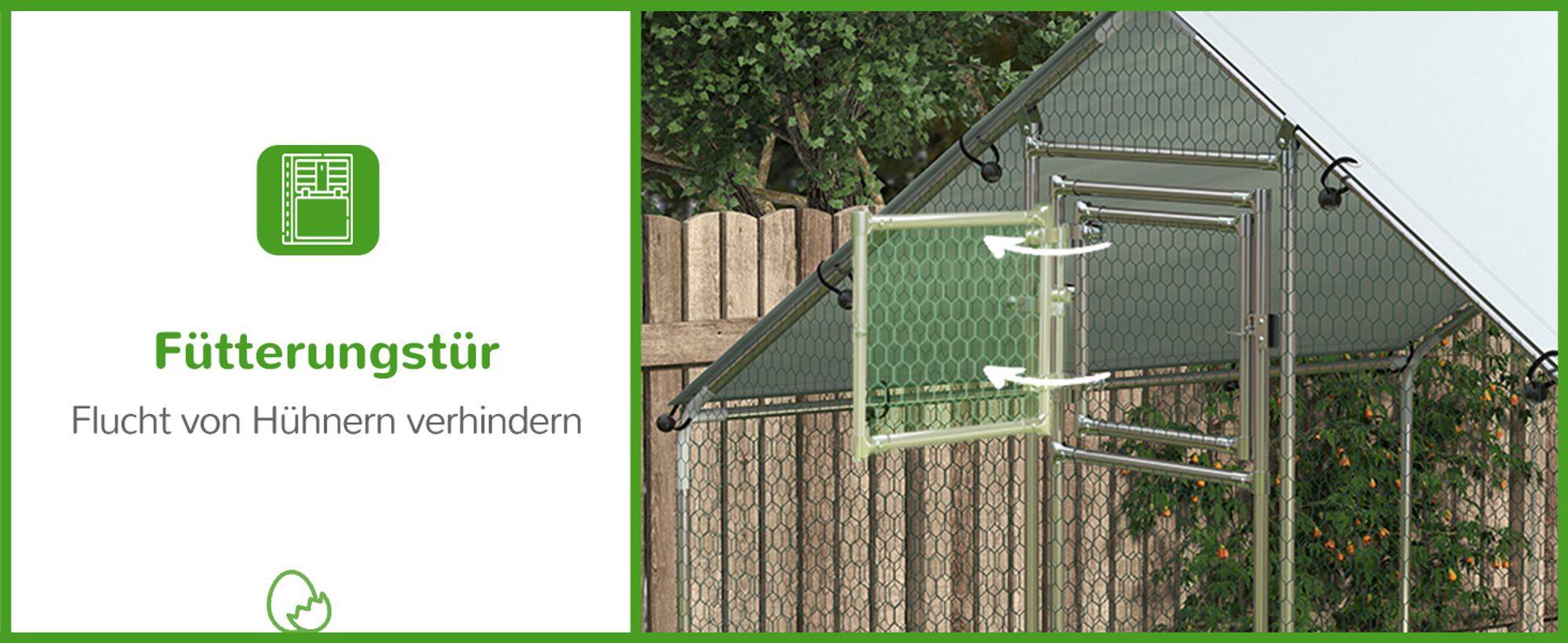 PawHut Hühnerstall Freilaufgehege aus Stahl, 3 x 2 x 1,95 m für 6-8 Hühner