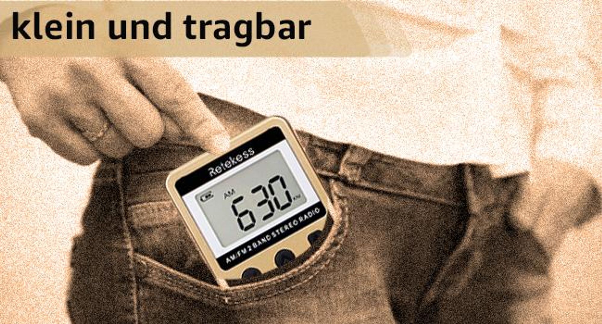 Retekess V112 Tragbares Radio, AM FM mini Radio, Speicherstationen, Wiederaufladbarer Akku, Taschenradio mit Kopfhörern(Golden)
