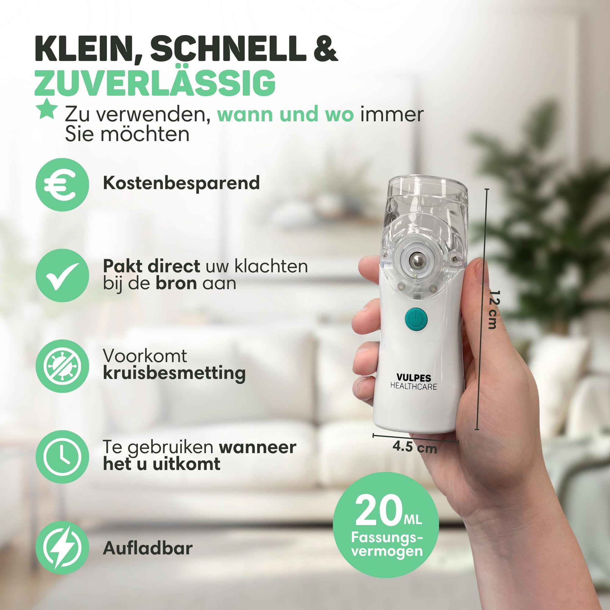 Vulpes Goods Tragbarer Inhalator-Vernebler, wiederaufladbarer leiser Vernebler, tragbare Mini-Inhalatoren, tragbarer Luftbefeuchter für Atemprobleme bei Kindern und Erwachsenen, Inkl. 3 Mundstücke und Reisetasche