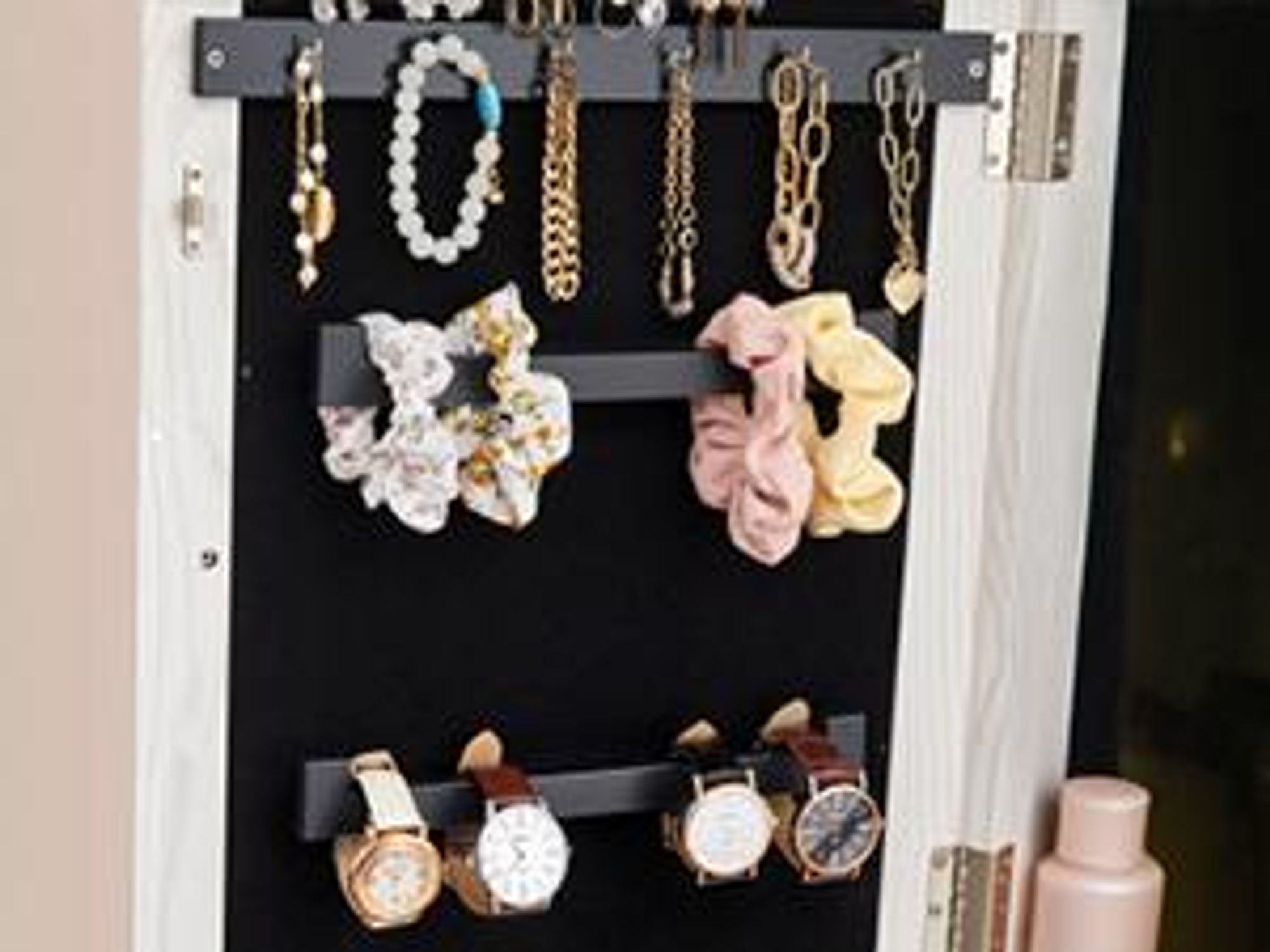 SONGMICS Schmuckschrank Spiegelschrank Schlüsseln, Geschenkidee, 3 Ablagen