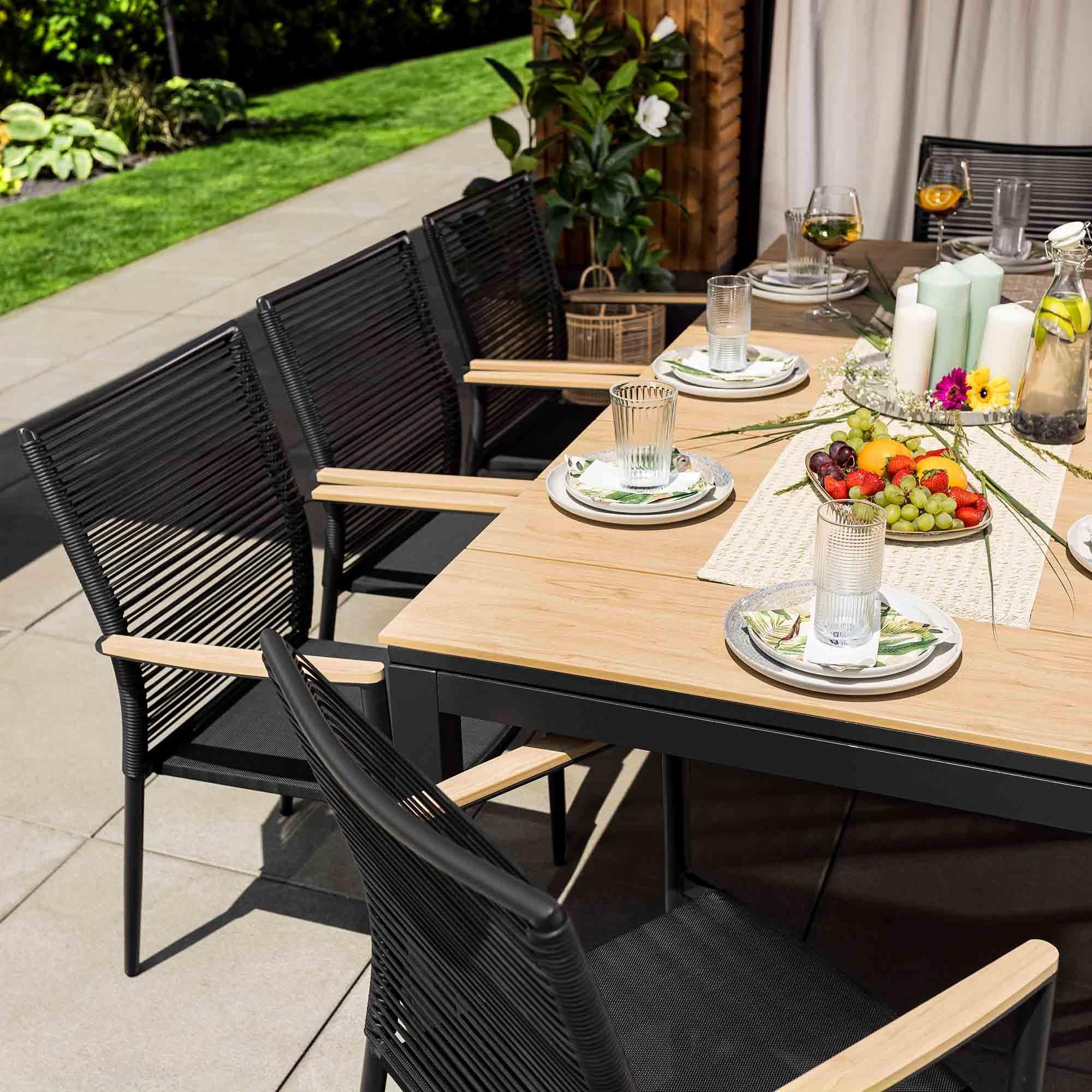 di volio Gartentisch BARLETA aus Aluminium in Holzoptik 200/250/300 cm (beige)