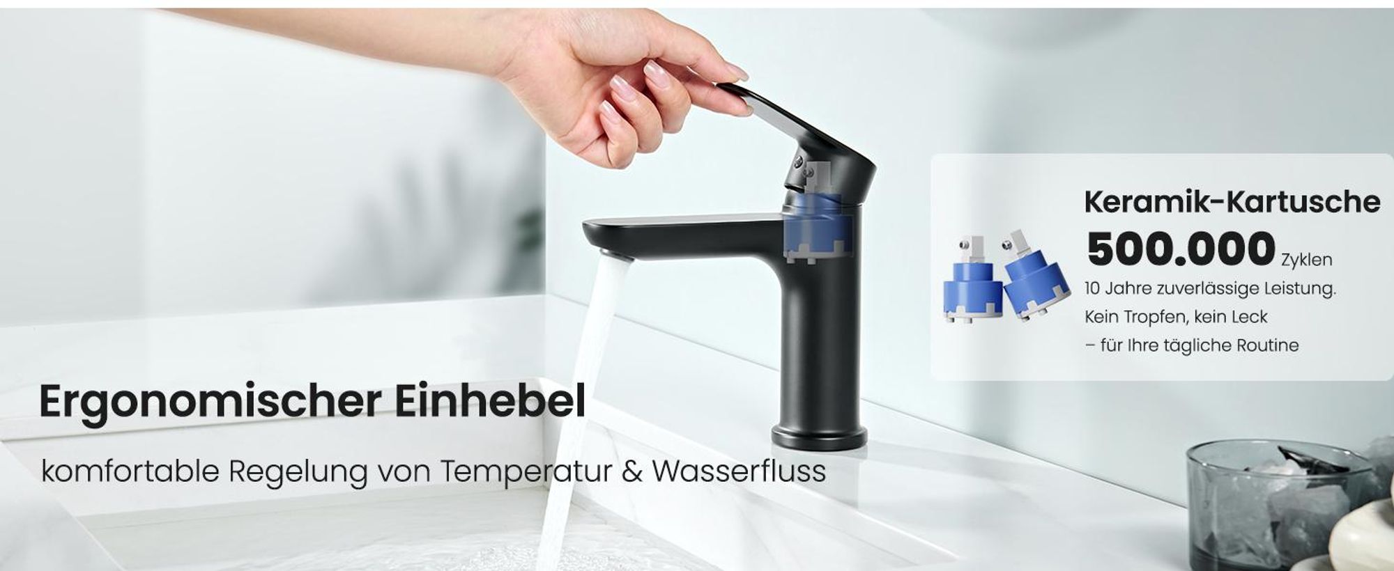Cecipa Wasserhahn Bad Waschtischarmatur Schwarz, Waschbeckenarmatur Schnellmontage, Badarmatur Kalt Warm Mischbatterie Schwarz Wassersparend