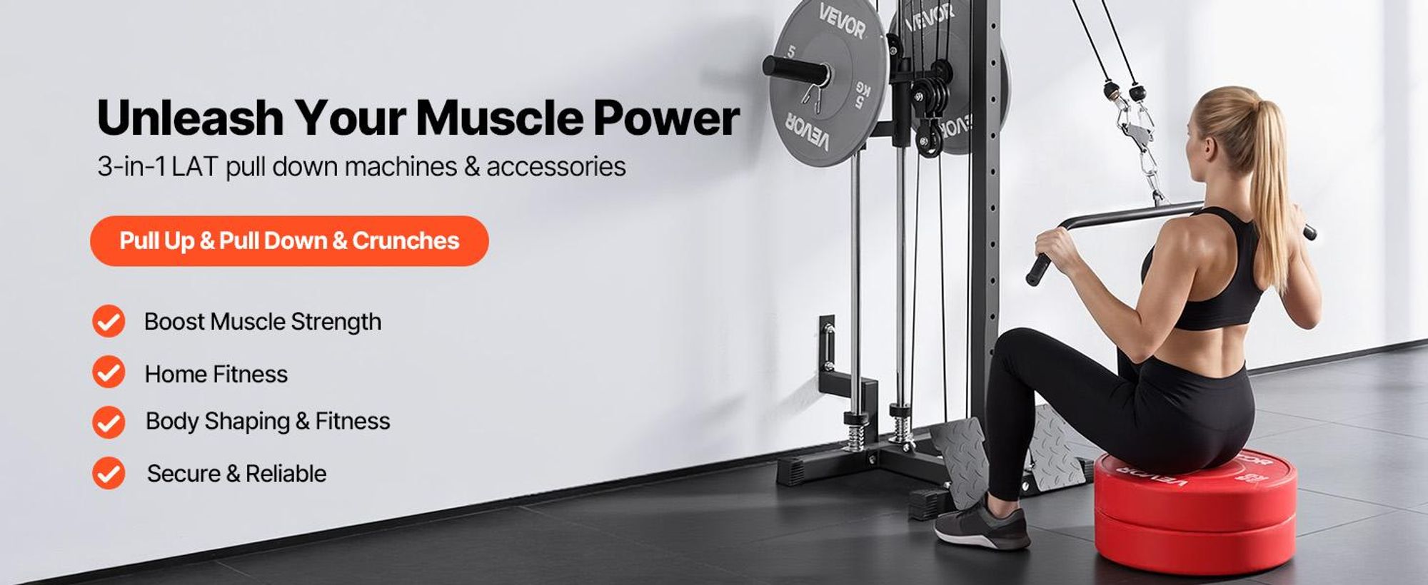 VEVOR LAT-Zugmaschine, 3-in-1 Ruder-Kabelmaschine, Kabelmaschinen für das Home Gym mit 18-stufiger Höhenverstellung, Wandmontage, Belastung 227 kg Lat-Turm für Ganzkörper-Workouts, Einarmtraining