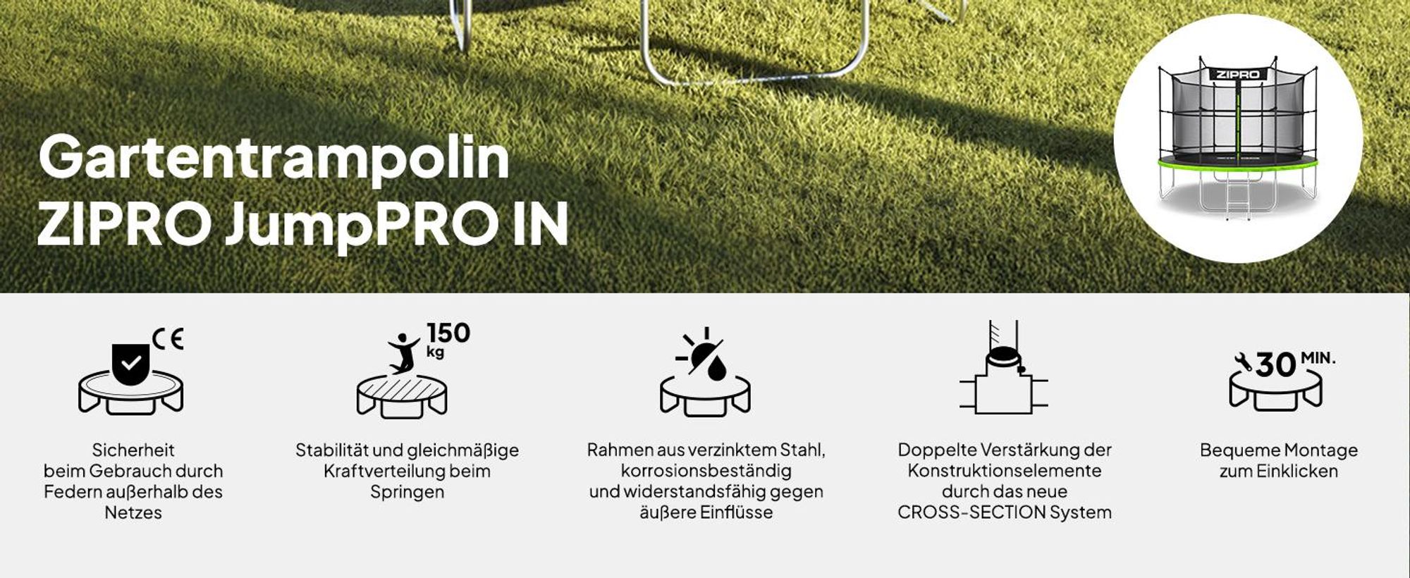 ZIPRO Trampolin Jump Pro IN | 10FT Ø 312 cm | Gartentrampolin Kindertrampolin Komplett-Set inkl. Innennetz, Leiter & Randabdeckung, Outdoor, Grün
