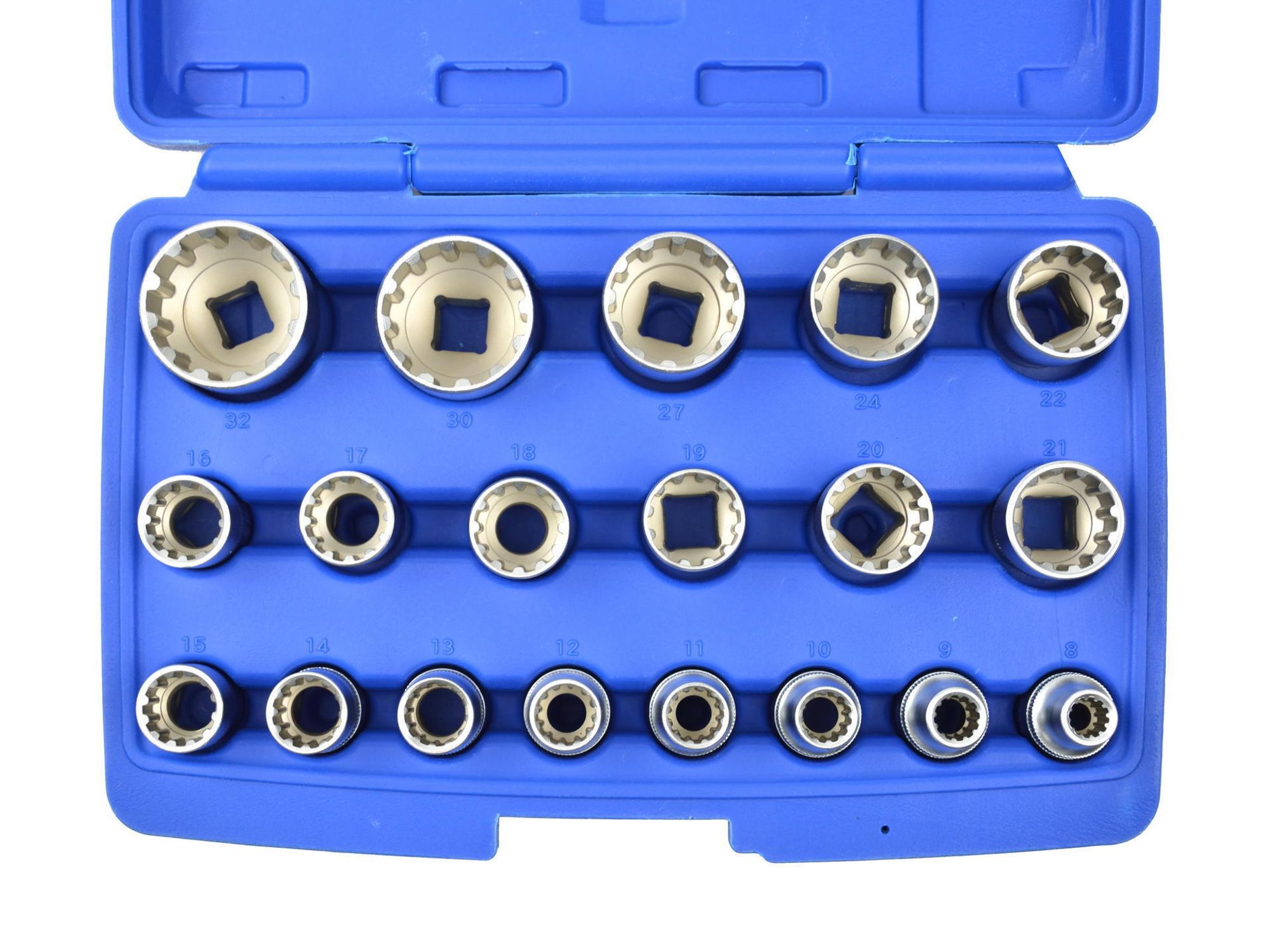 GEKO | Steckschlüssel-Set, 19 Stück, 8-32mm, 12-KANT/Zwölfkant Vielzahn, Steckschlüsseleinsätze