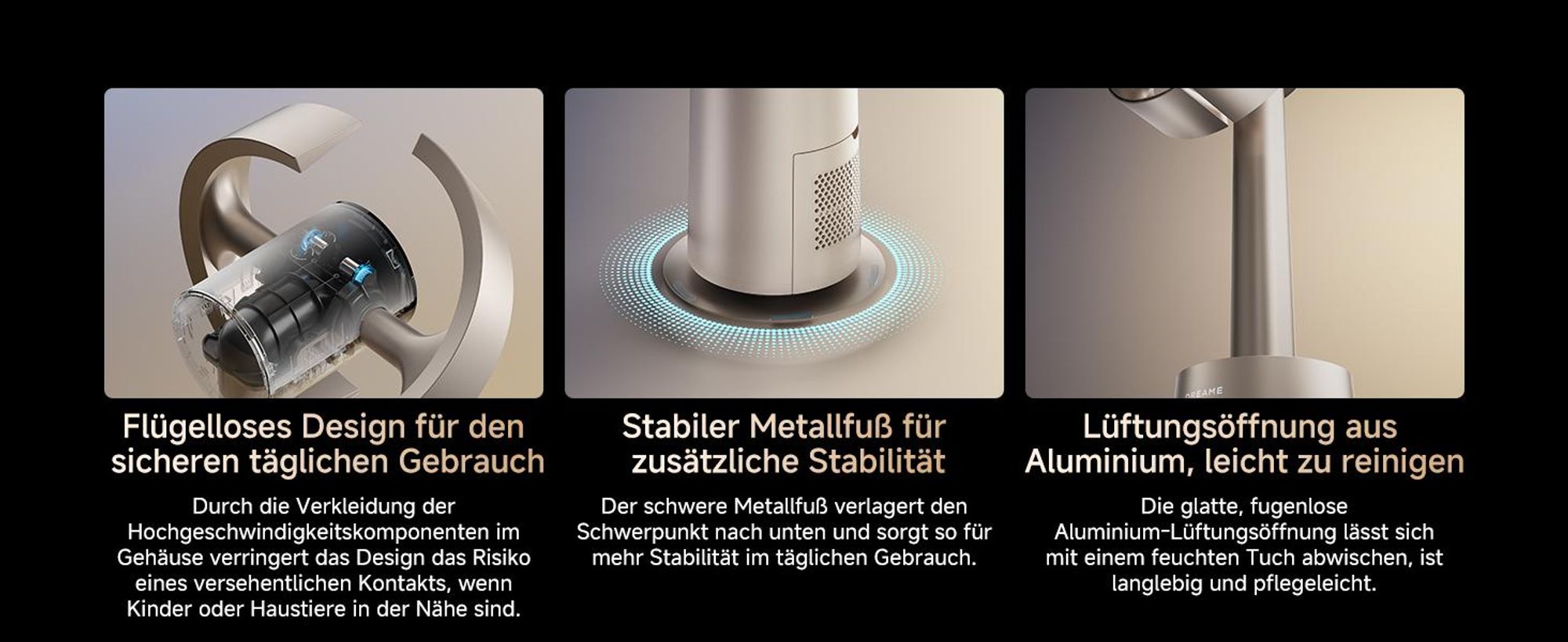 Dreame MF10 The Bladeless Fan,Standventilator,270° Room Air Flow Circulation,Temperature-Adaptive Airflow,Intelligent Wind Stream,Washable Filte,Gold