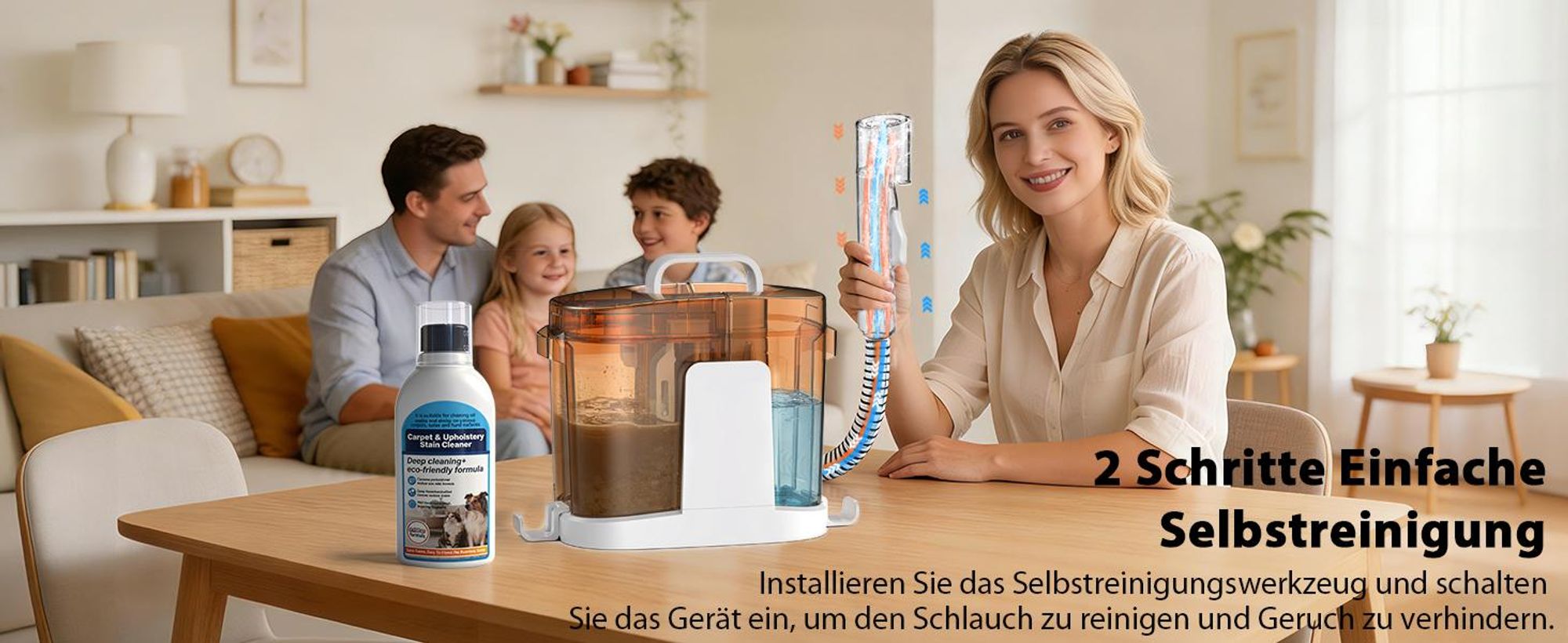 Grenintol Waschsauger bis zu 25 kPa, 600 W Nasssauger, Teppichreiniger und Polsterreiniger mit 1,45 l + 1,6 l Doppeltank für Sofa Auto Matratze