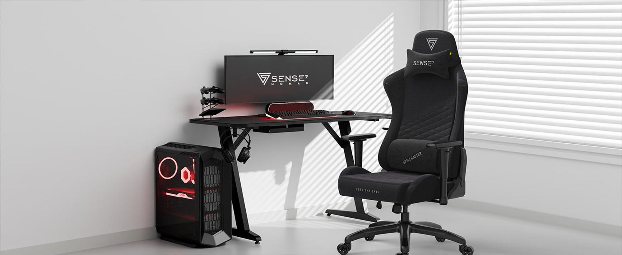SENSE7 Spellcaster SENSHI XL Gaming Stuhl Stoff Schwarz - Ergonomischer Bürostuhl für große Personen 160kg Chefsessel Kaltschaum 2D-Armlehnen