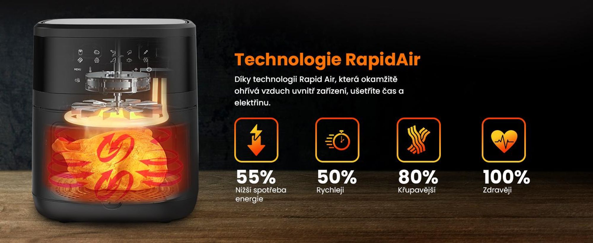 Extralink Air Fryer 6,5 l horkovzdušná fritéza 1800 W s průhledovým okénkem a LED dotykovým displejem
