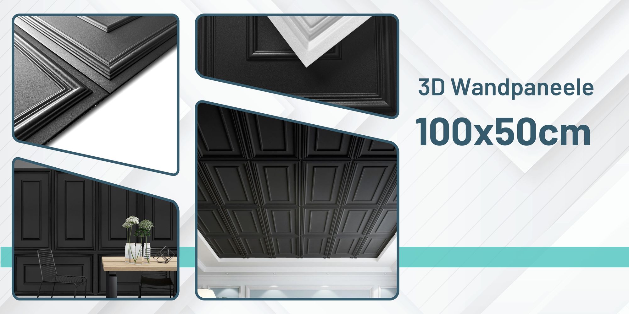 DECCART | 3D Wandpaneele Polystyrol Schwarz | Wandverkleidung für Wohnzimmer und Schlafzimmer | Dekorative Paneele | Set 40 x 100x50 cm |  20 m²