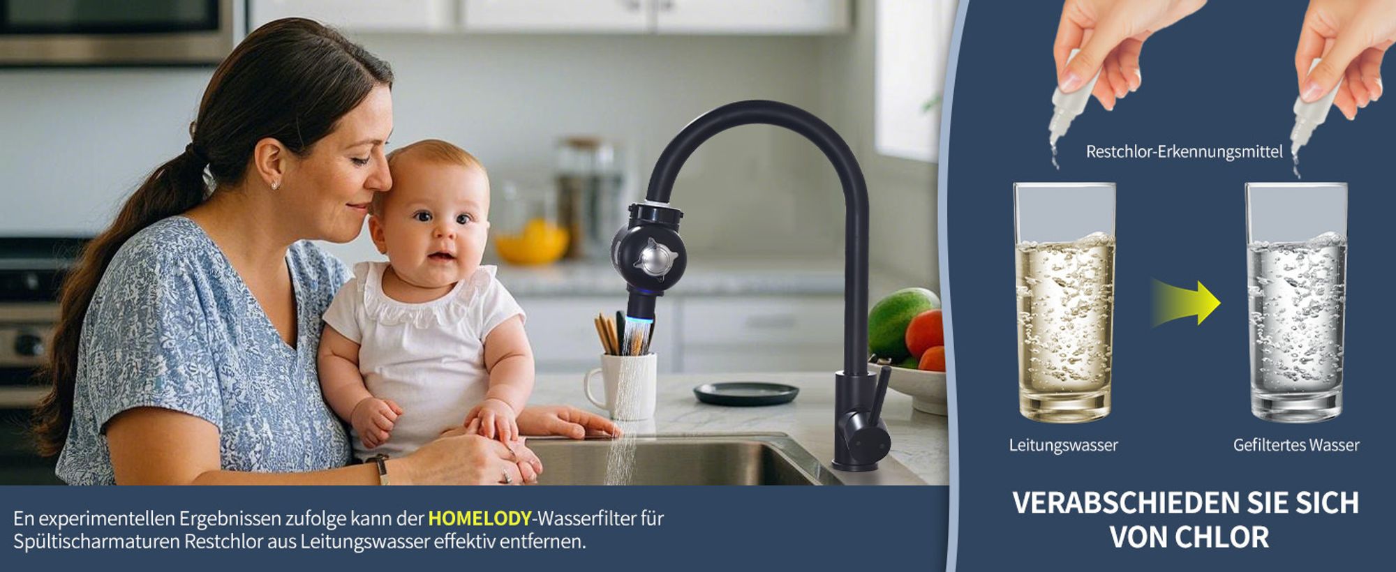Homelody Wasserfilter für Wasserhahn, Desinfektion mit Blaulicht,Geruchsfreies Trinkwasser, Entfernt, Schwermetalle Geschmack,Hygienisches Trinkwasser