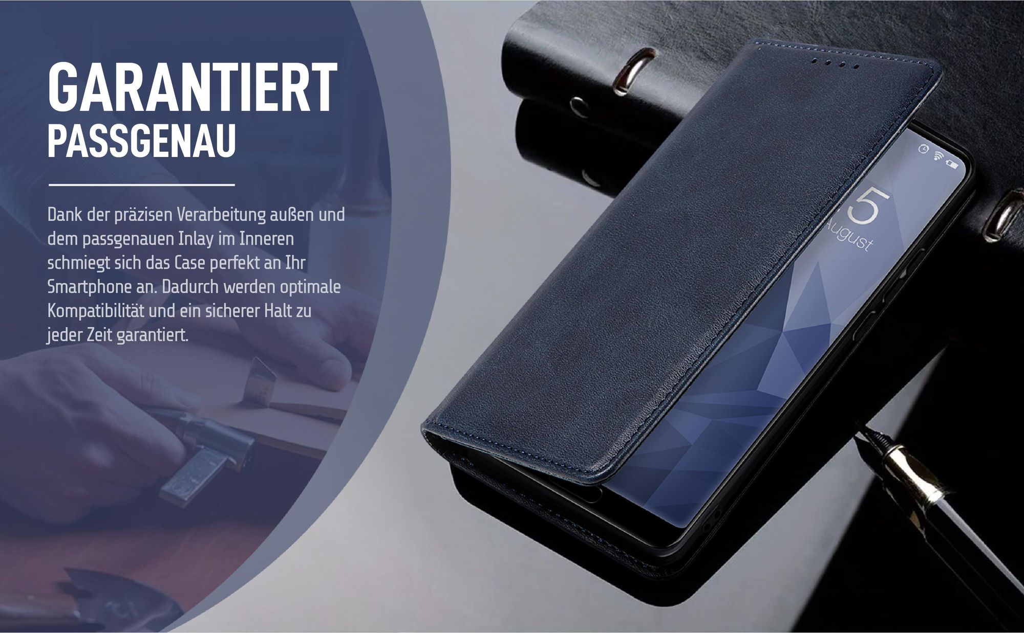 Dunkelblaue Klapphülle für Huawei P20 Pro mit präziser Passform
