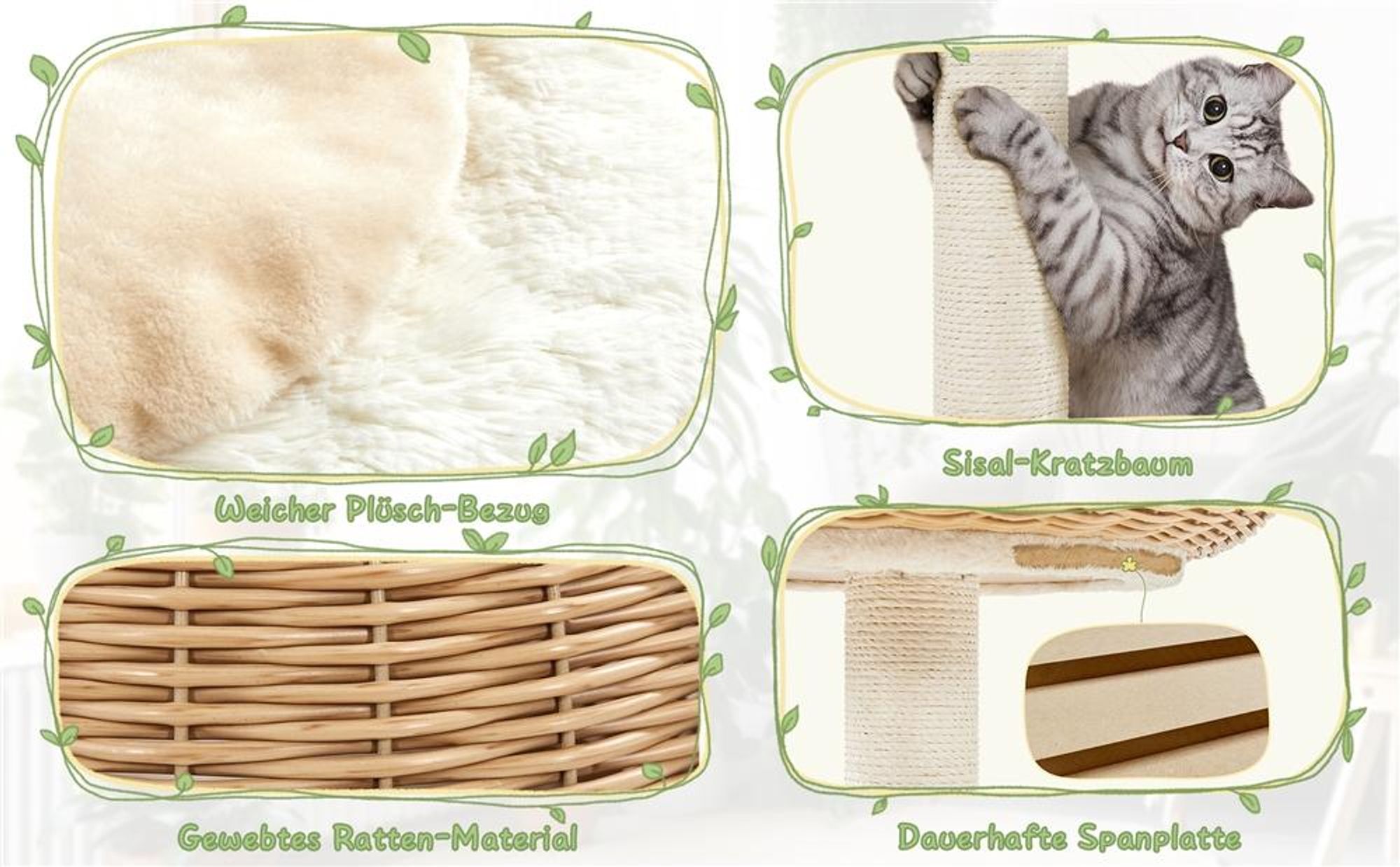 Yaheetech Kratzbaum 75 cm Katzenkratzbaum mit Katzenhöhle Plüschball Katzenkorb Ratten Kletterbaum für große Katze Stabiler Sisal Katzenmöbel Beige