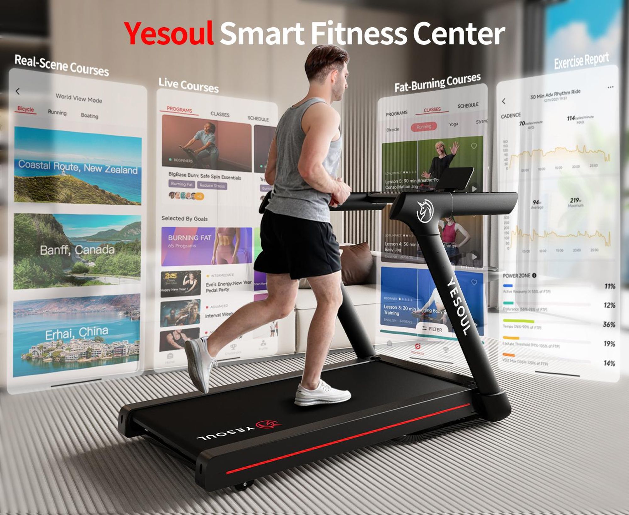 Yesoul T3 Pro Laufband – 3.0 PS Motor, 10 % Steigung, 6-Punkt-Dämpfung, 136 kg Traglast, klappbar, App-Steuerung